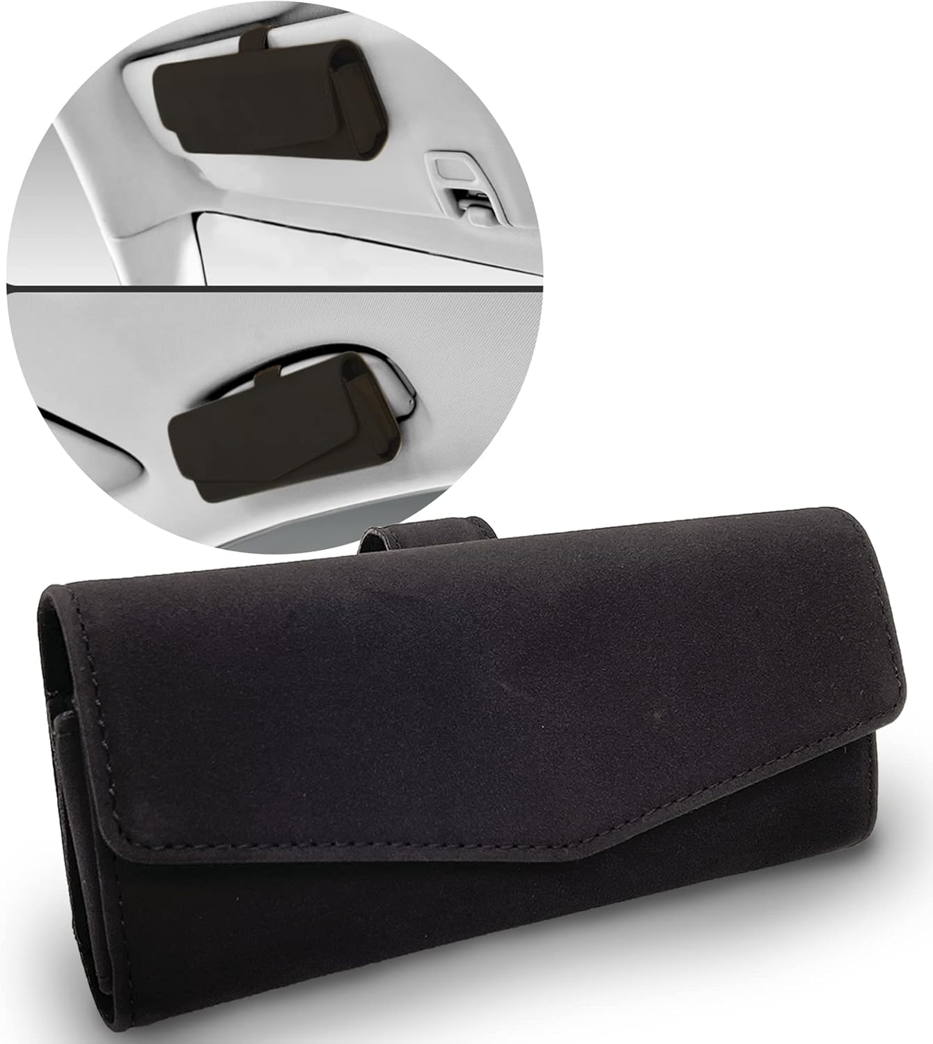 Kazrie 車 サングラスホルダー メガネケース サンバイザー スリム サングラス 眼鏡入れ 収納 車用 スエード ブラック