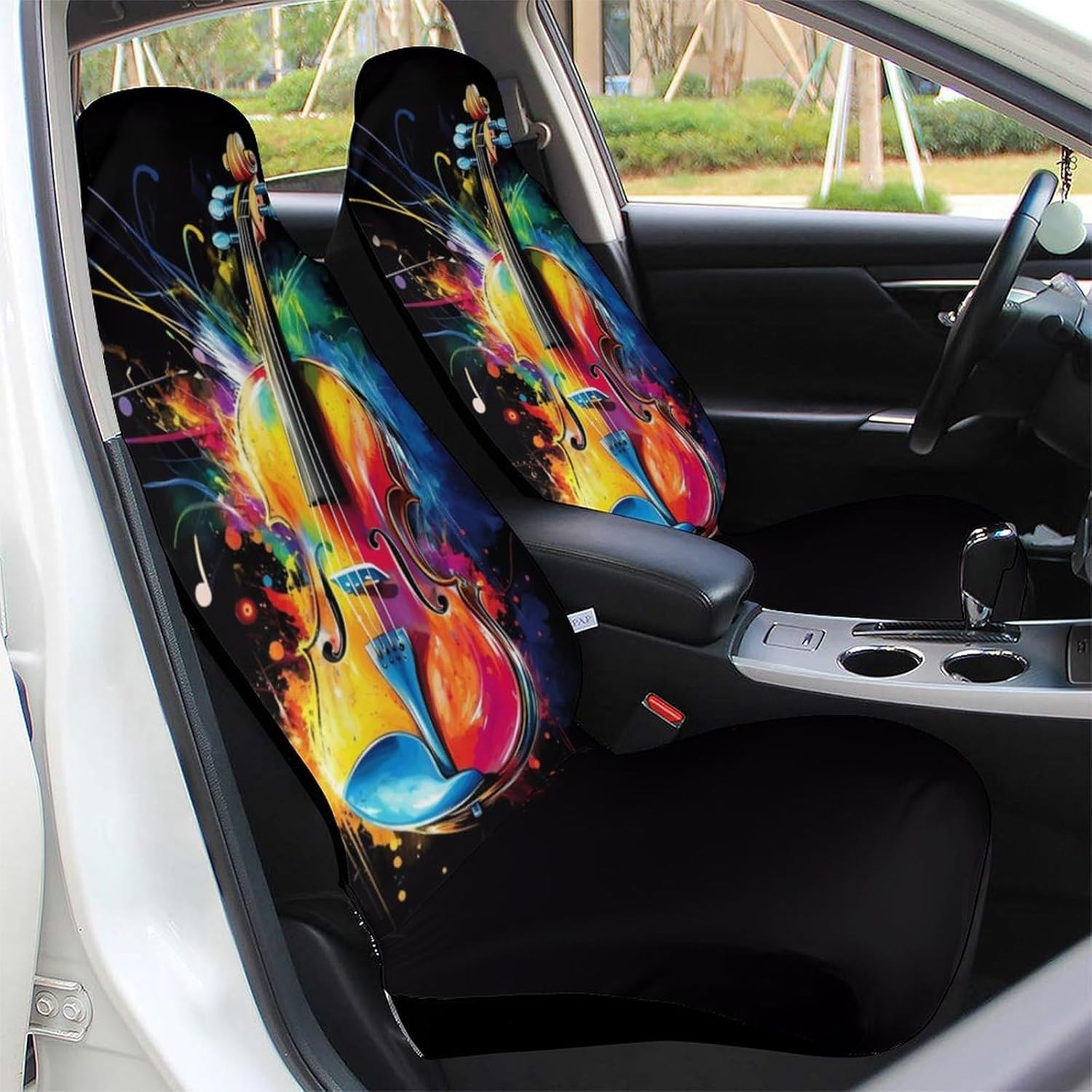 Violin Player Car Seat Covers Universal Car Front Seats Protector Auto Interior Accessories 2PCS