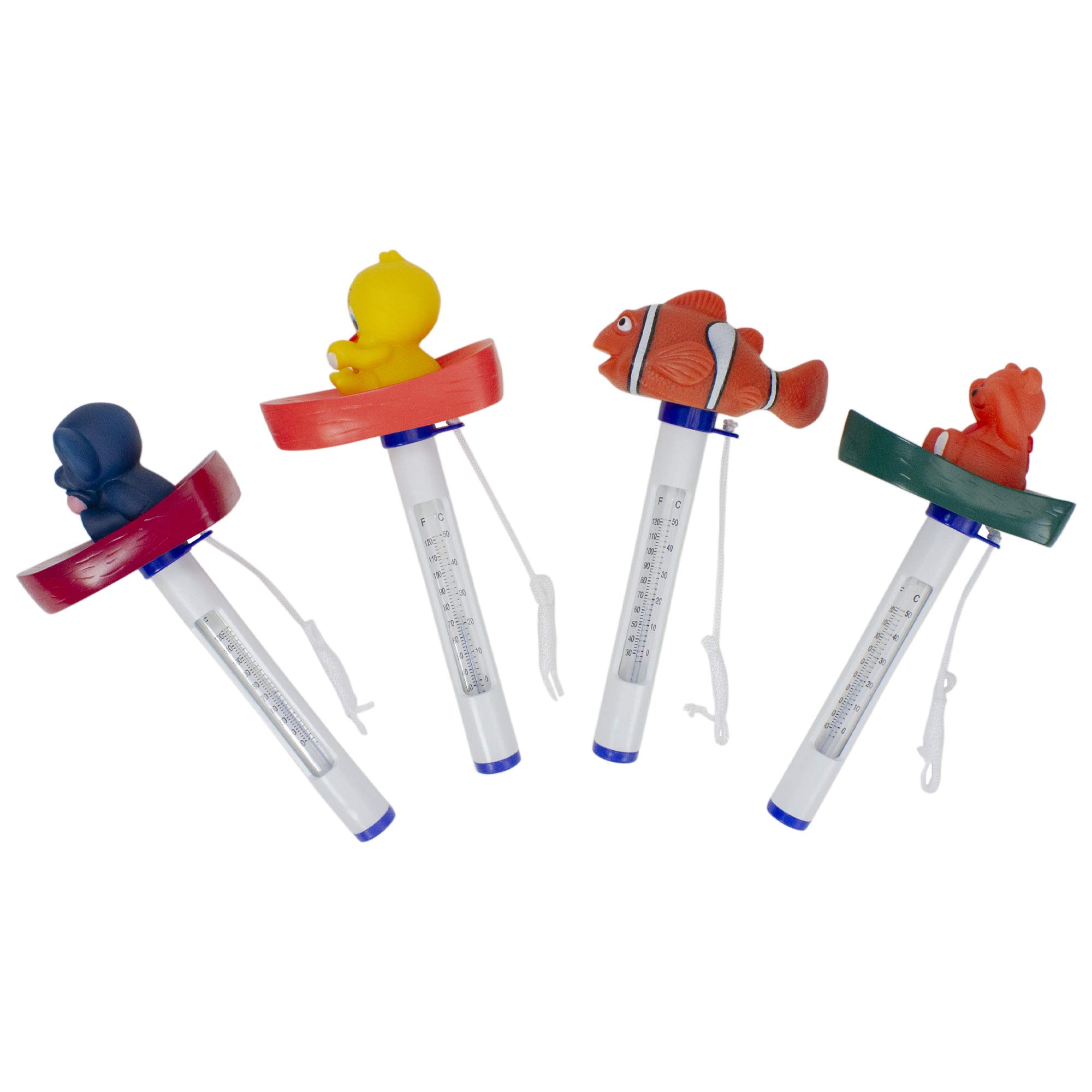 Pool Central-Set of 4 White and Orange Baby Floating Swimming Pool Thermometers with Cords 9.5