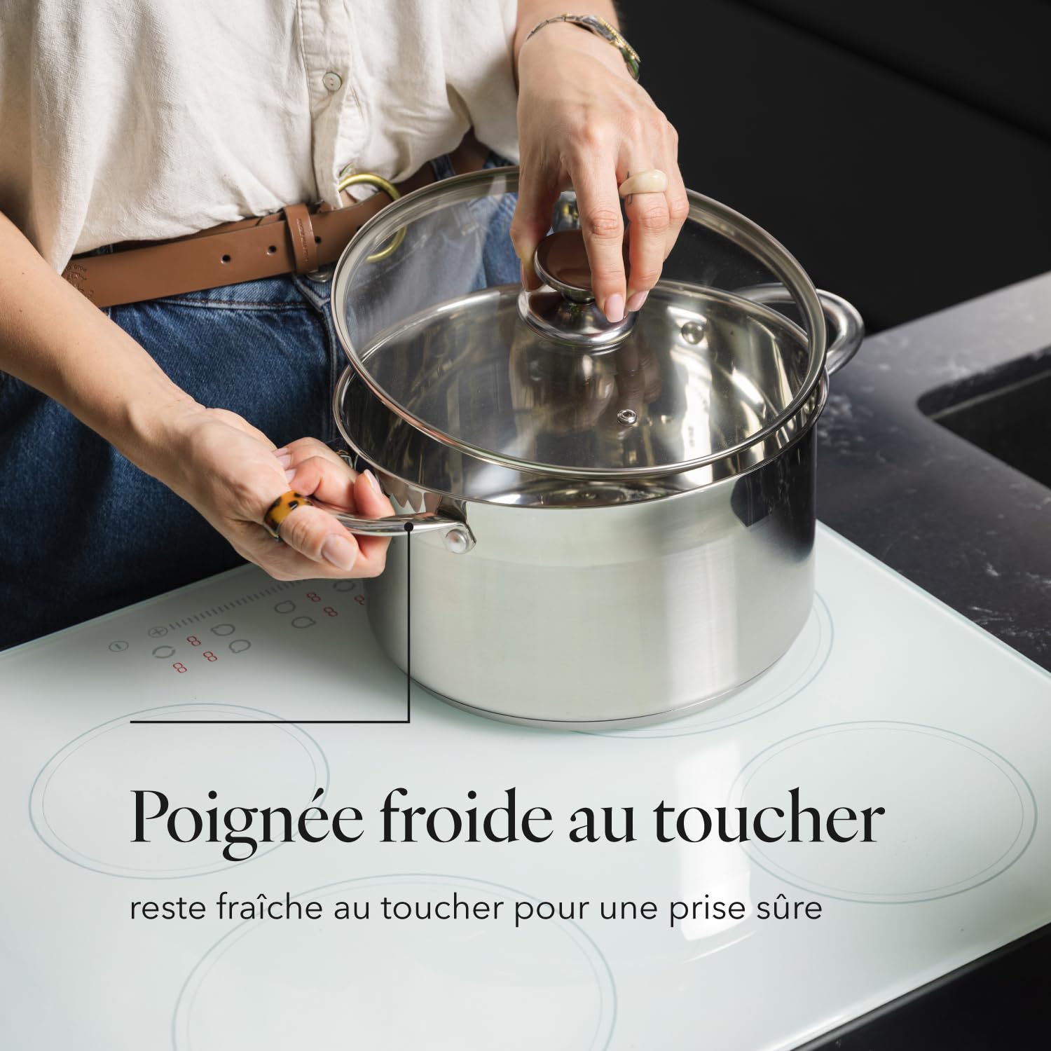 FLORINA Casserole en Acier Inoxydable (6 l) I 24 cm de Diamètre I Casserole Économe en Énergie FALCON I Induction avec Couvercle en Verre I Inox I Tout Feux