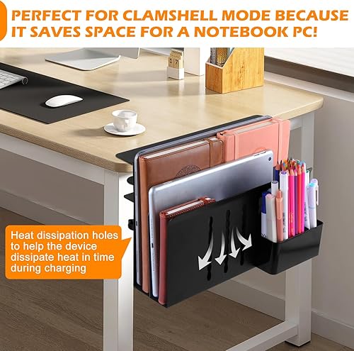 Miniatura 3 de Almacenamiento lateral de escritorio, organizador colgante de acero de 2 niveles, organizador de escritorio lateral sin taladros, soporte para