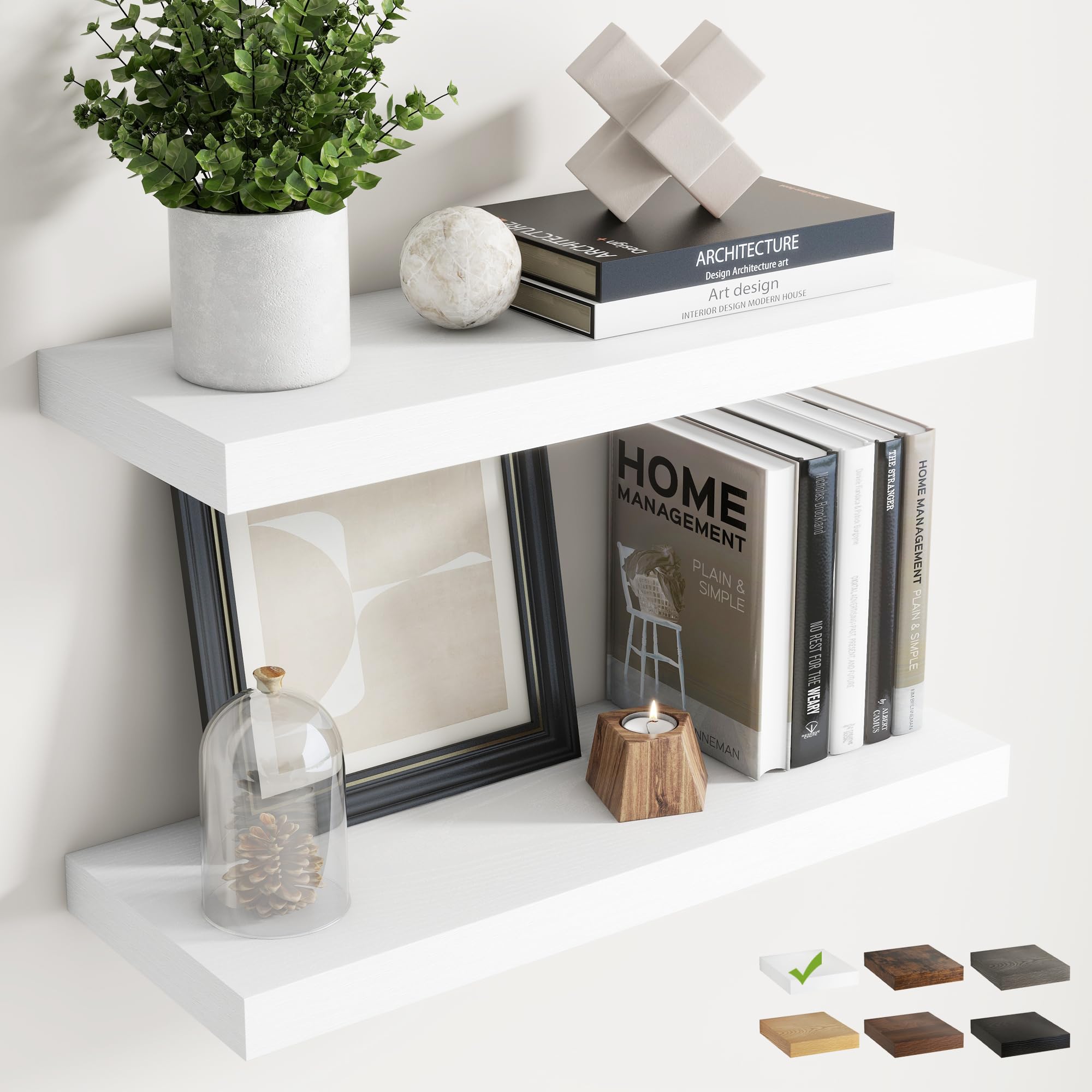 Marsmiles 60 CM Floating Shelves, Wall Shelf, Bookshelf, White, 2Pcs