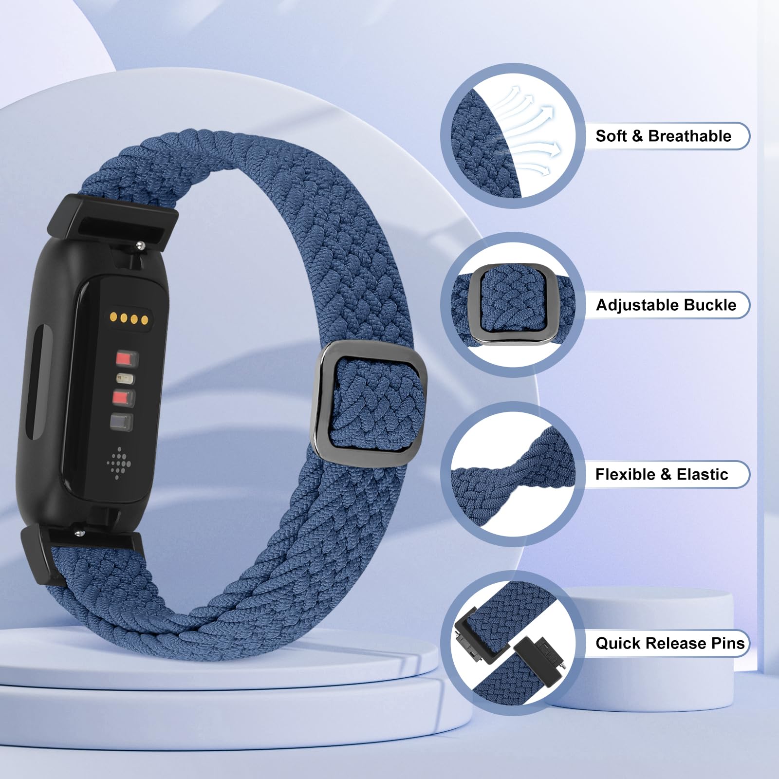 KIBDSNG Adjustable Braided Watch Strap Compatible with Fitbit Inspire 3/Inspire 2/Inspire HR/Inspire/Ace 3/Ace 2 - Image 4