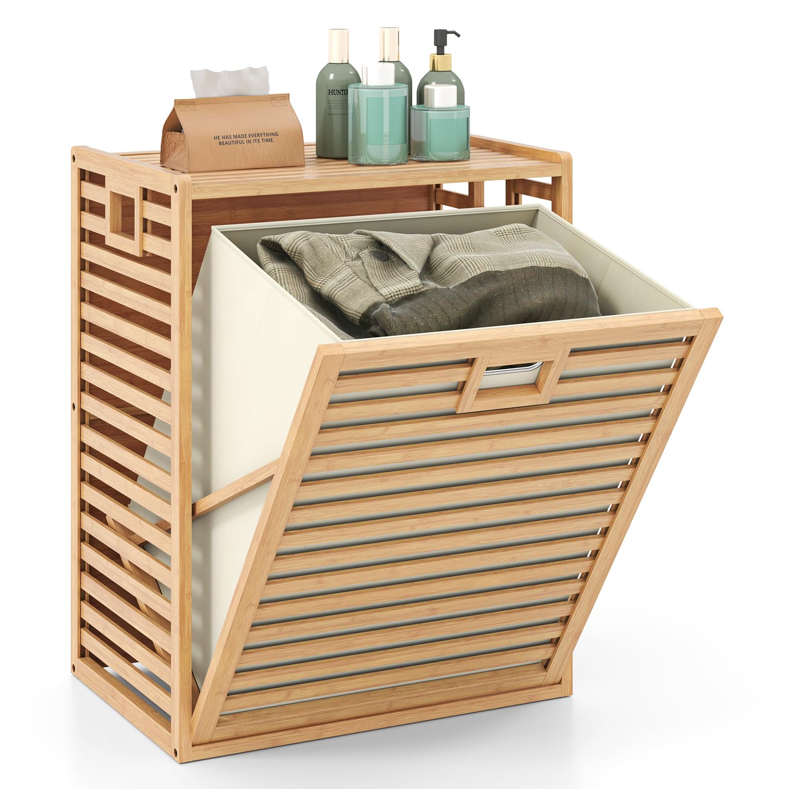 COSTWAY Badregal mit Wschekorb, 68 L, Regal aus Bambus, Badschrank mit  Ablage & Ausklappbarem und klappbarem Korb aus Stoff, Wschesammler fr  Badezimmer, Waschkche, Natur, 50 x 35 x 64 cm : Amazon.de: