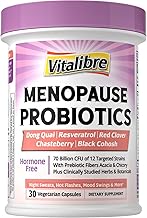 Menopause Probiotics for Women 70 Billion CFU, 12 Targeted Strains, Organic Prebiotics, Black Cohosh Resveratrol Red Clover Chasteberry Dong Quai, Hot Flash Night Sweat+, No Estrogen, 30 Ct