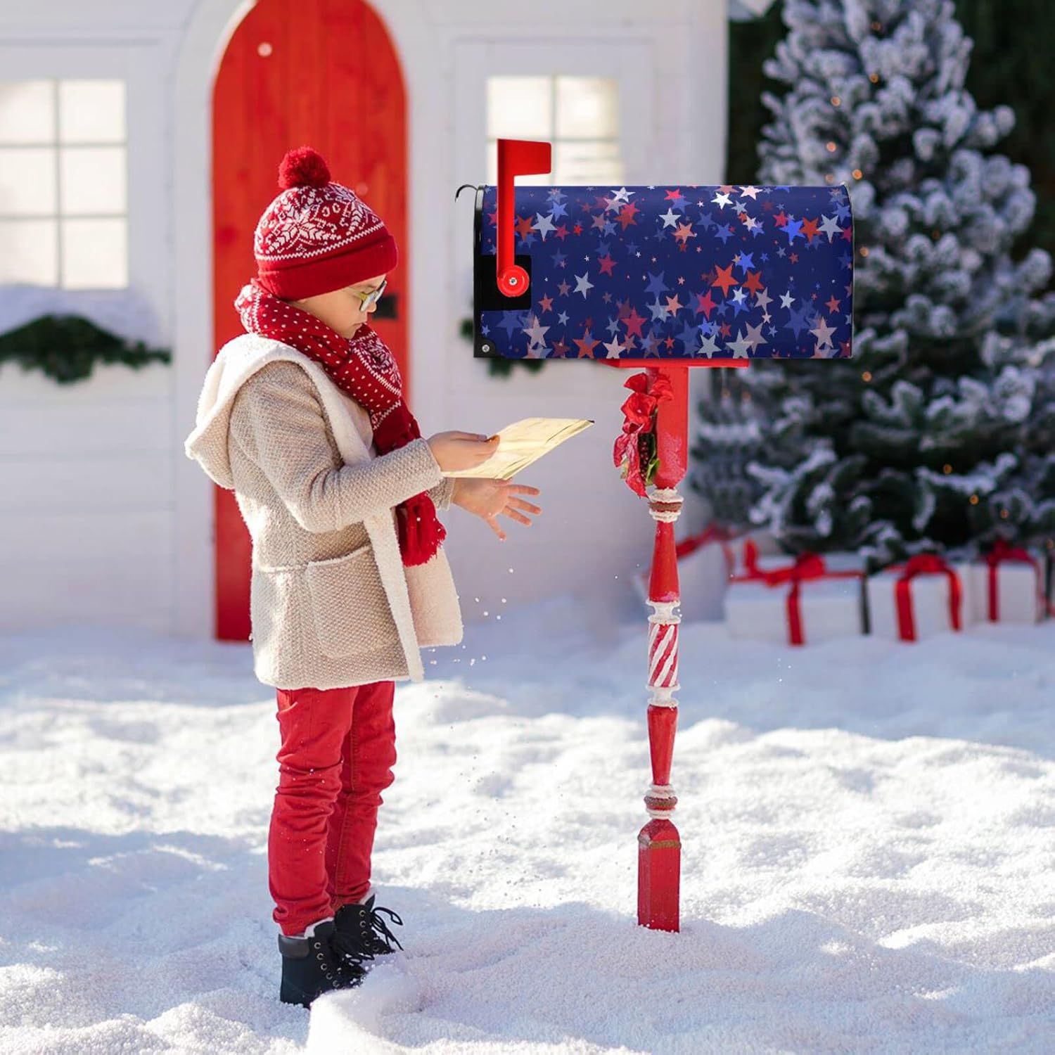 Wusikd USA Stars Mailbox Cover Magnetic Standard Size Mailbox Covers Letter Post Box Cover Wrap Decoration Welcome Home Garden Outdoor 21" Lx 18" W