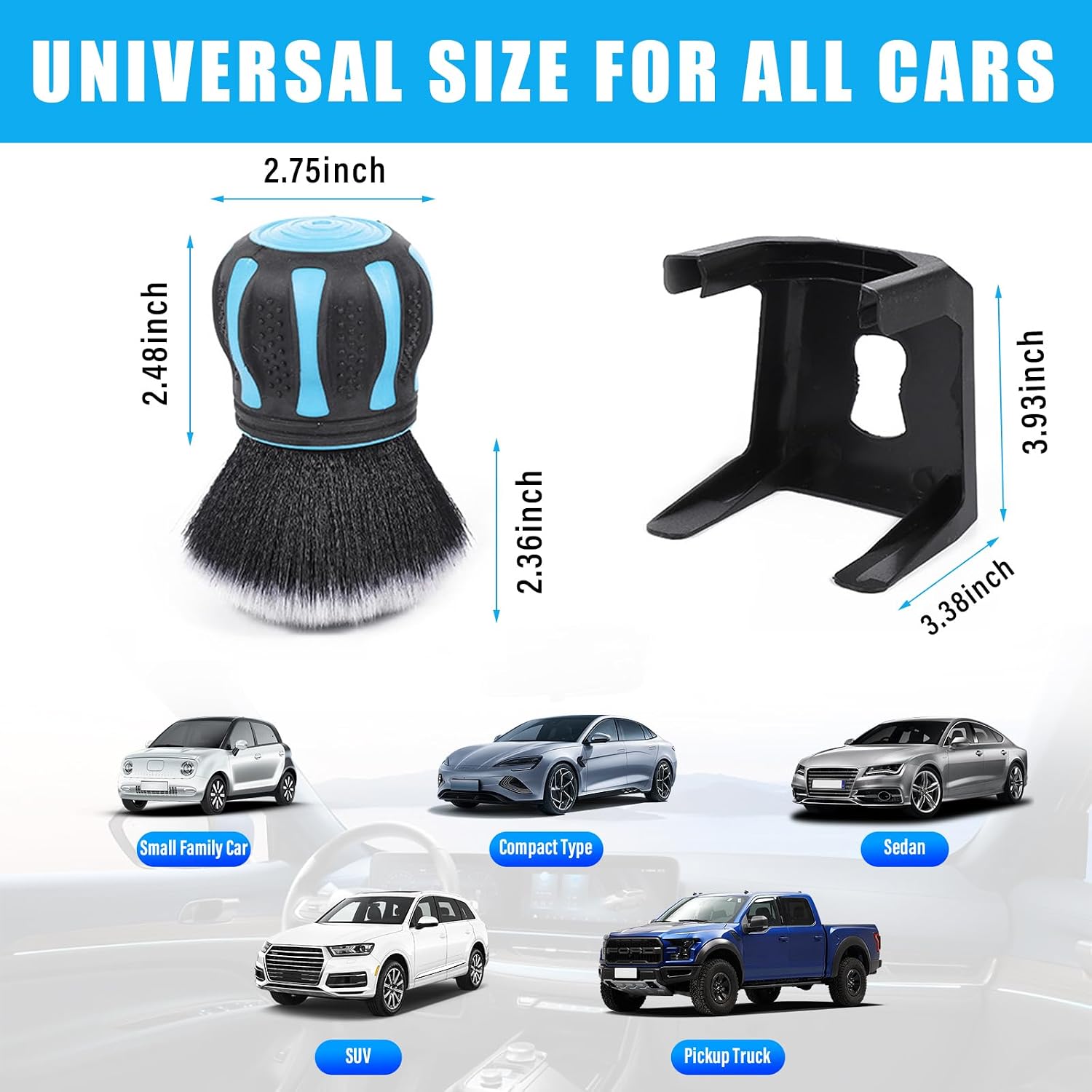 Ziciner Ultra Soft Detailing Brushes, Car XL Synthetic Brush Comes with Storage Rack, Auto Interior Dusting Brush Cleaning Tool Covers Large Area Inside or Outside Vehicles (Lake Blue)