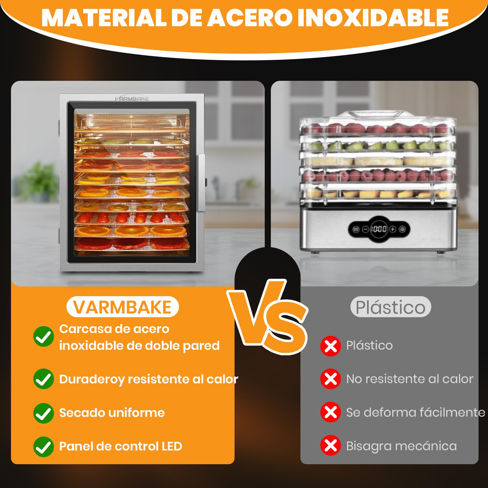 Deshidratador de acero inoxidable de 10 niveles, 0,84 ㎡ de superficie de deshidratación, 30-90 ℃, deshidratador de frutas grande, 800 W, deshidratador de alimentos para verduras, carne y 316