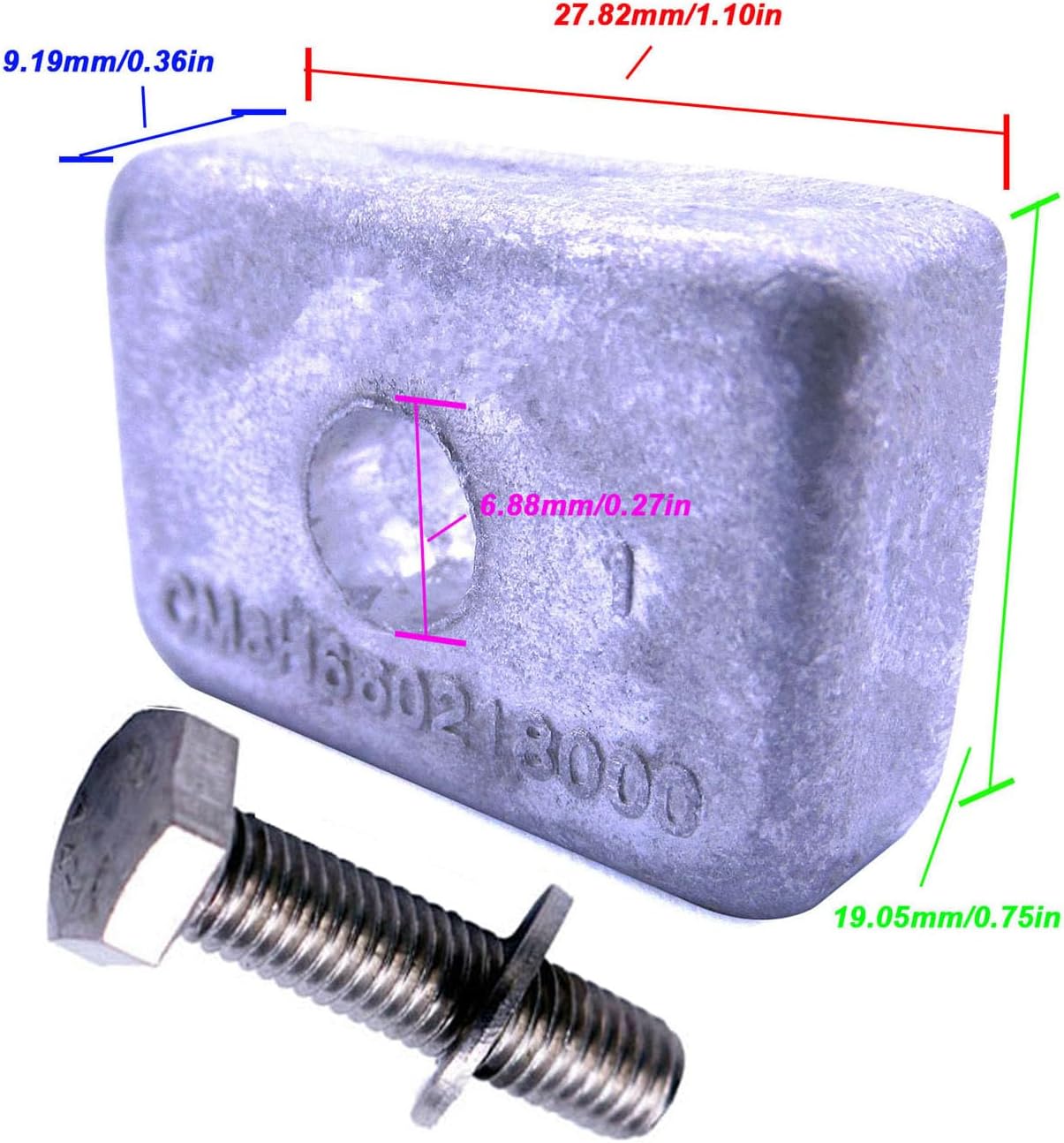 SouthMarine Boat Motor 97-875208 Lower Unit Gearbox Anode for Mercury Mariner 8HP 9.9HP 15HP 20HP / 5041015 05041015 for Evinrude Johnson OMC Outboard Engine