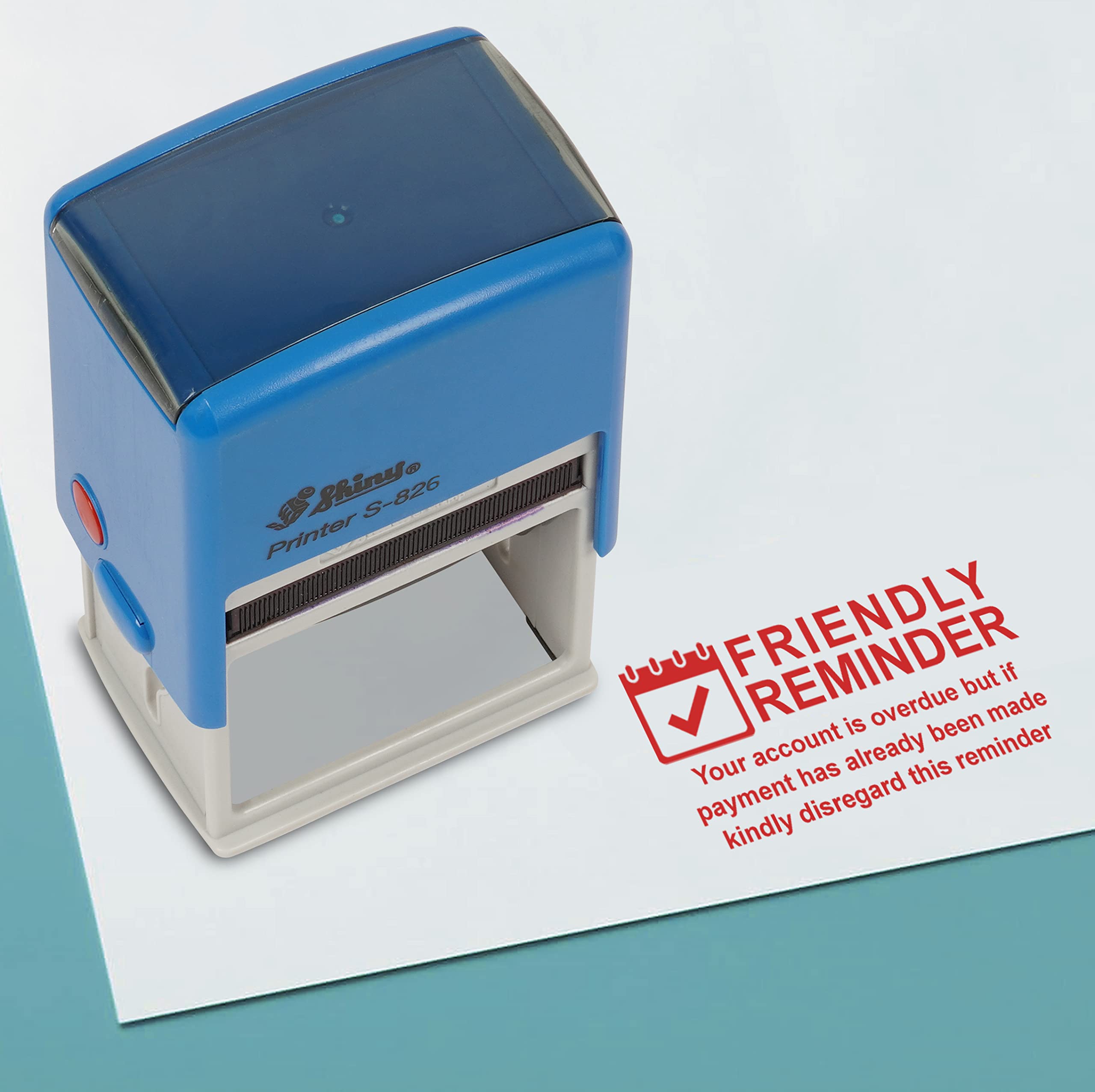 Printtoo Friendly Reminder Overdue Self Inking Rubber Stamp Pre,Inked Office Stamp, Home Office Business Stationery, 41 x 24 mm, Red