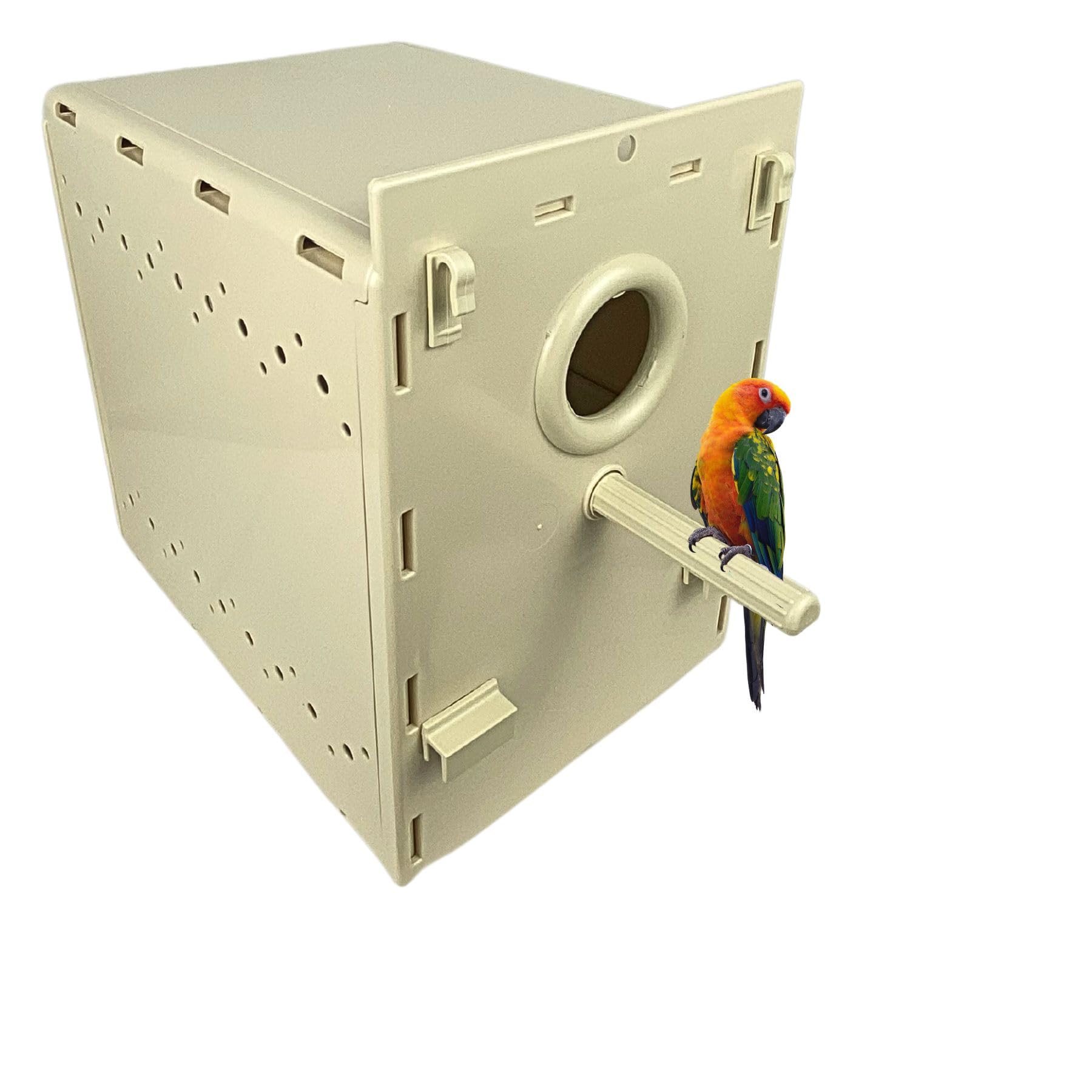 Plastic Bird House for Parrots – Durable Parakeet Nesting Box with Rear Cover, Easy Access and Removable Tray, Ideal Nido para Periquitos, Budgies, and Small Parrots, Cage Accessory