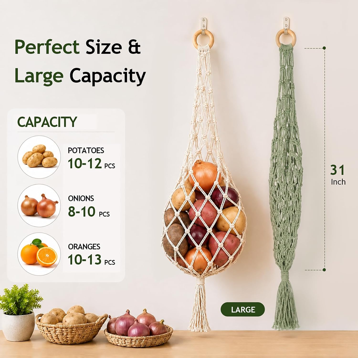 SheeChung Boho Hanging Wall Basket, Woven Fruit Basket for Kitchen