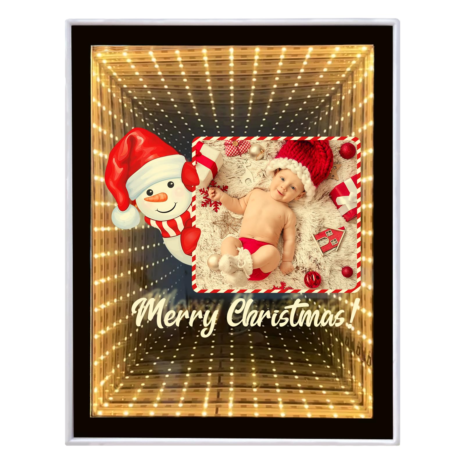 Personalised Infinity Mirror Custom Photos, Custom Christmas Gifts for Family, Girlfriend, Friends, Colleagues, Desktop LED Night Light Makeup Mirror 2 in 1, Home Decoration Bedroom Office Living Room