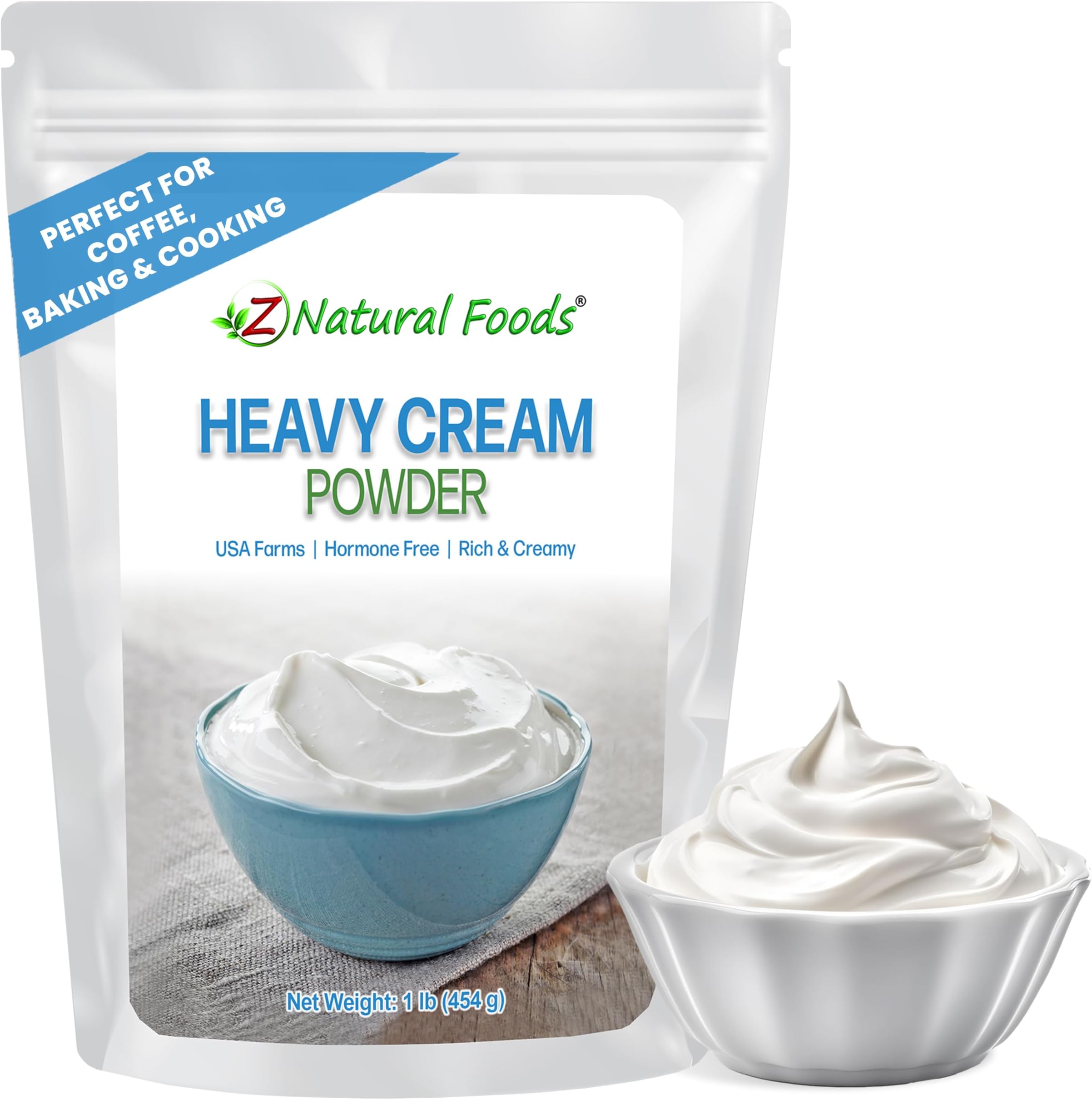Z Natural Foods Heavy Cream Powder - Keto Creamer, 1 lb (Pack of 1) | Keto-Friendly, Gluten-Free, 1-Year Shelf Life, Shelf-Stable, Made with USA Dairy, Just Add Water, For Coffee & Baking