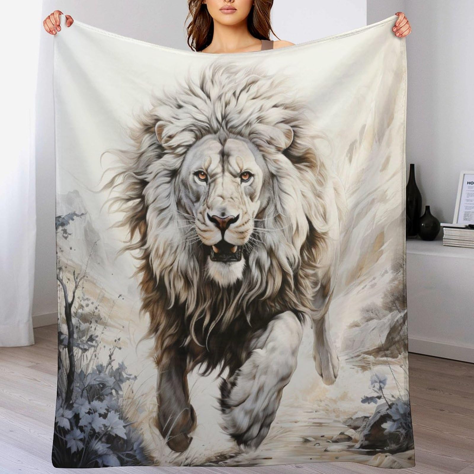 Couverture en flanelle lion de qualité supérieure au toucher velours confortable 100x130cm
