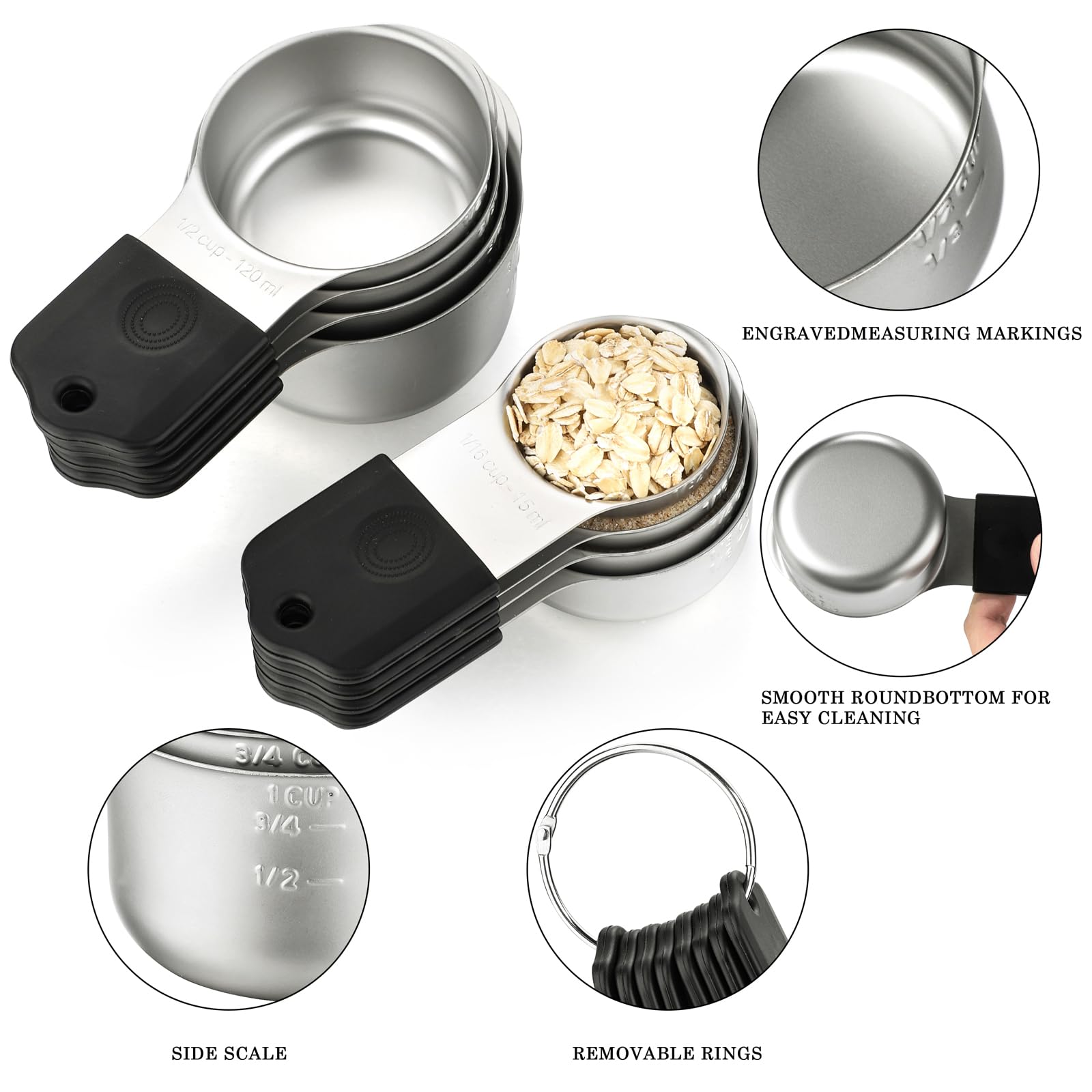 Magnetisches Messbecher- und Löffel-Set, Edelstahl, 7 magnetische Messbecher | Stapelbare, doppelseitige magnetische Messlöffel, 8 Stück, mit Nivellierer für trockene flüssige Zutaten