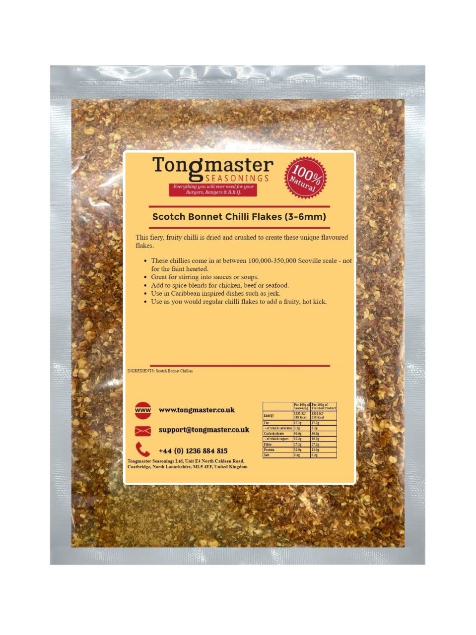 Scotch Bonnet Chilli Flakes (3-6mm) - 50g