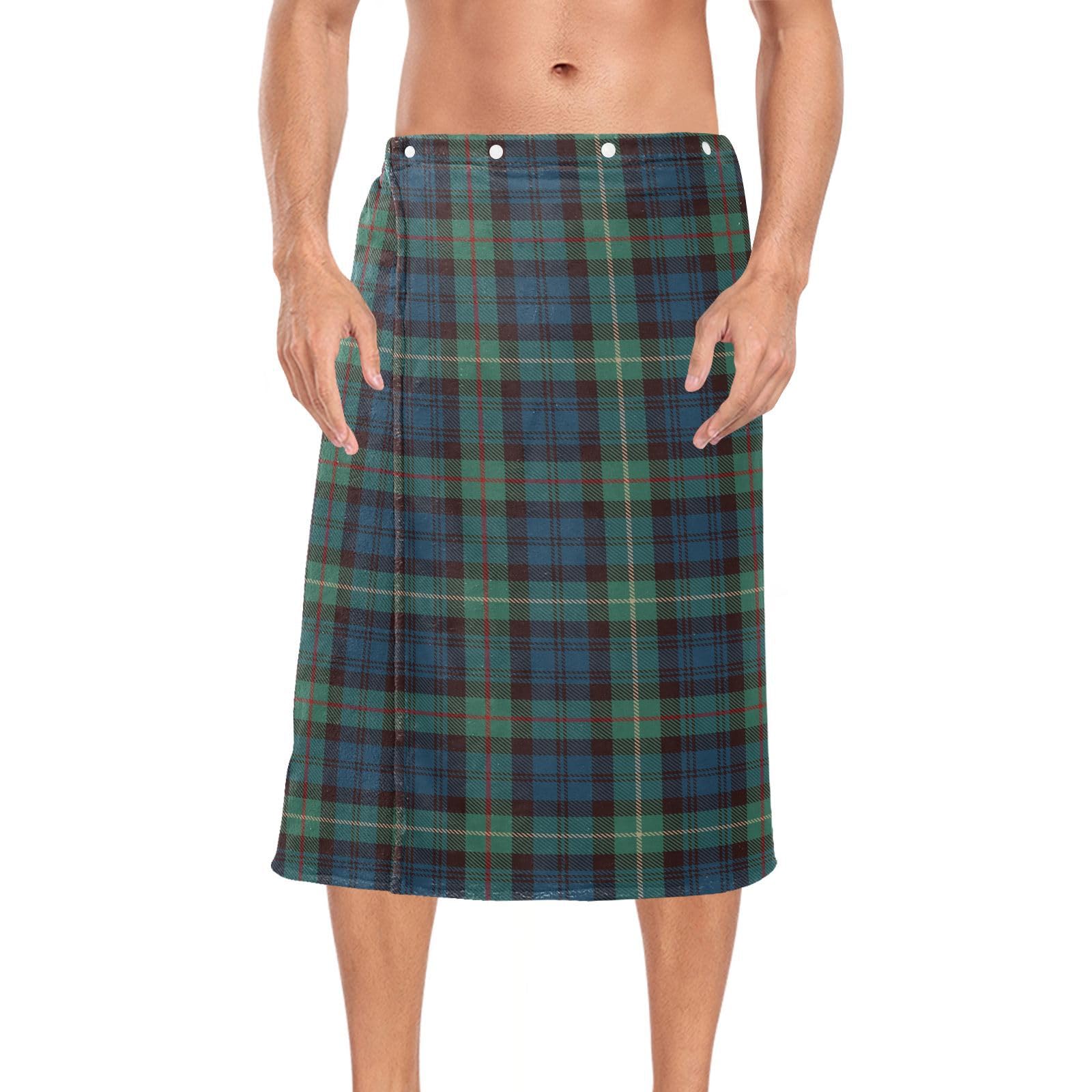 Zathe Scotland Buffalo Plaid Tartan Check Blue Black Cream Green Men's Terry Shower Wrap Soft Cloth Plus Size Towel 60'' x 28'' Terry Cloth Towel Wrap