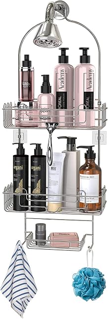 Mutool Hanging Shower Head Caddy, 3 Tier Rust Resistant Bathroom Shower Shelf Organizer, SUS201 Stainless Steel Shower Storage No Drilling for Toilet, Bathroom and Shower Room, Silver