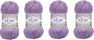 Hand Knitting Yarn 100% Microfiber Acrylic Yarn Alize Diva Silk Effect Thread Crochet Art Lace Craft Lot of 4 skeins 400gr 1532yds (622)