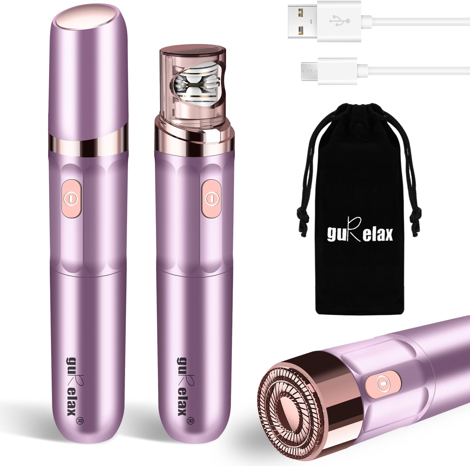 gurelax Facial Epilator Hair Remover, Electric Hair Removal Epilator for Women, Plucker for Face/Lip, Portable 2-in-1 Lipstick Styling Epilation System,18 Carat Gold Plated Head with Pouch
