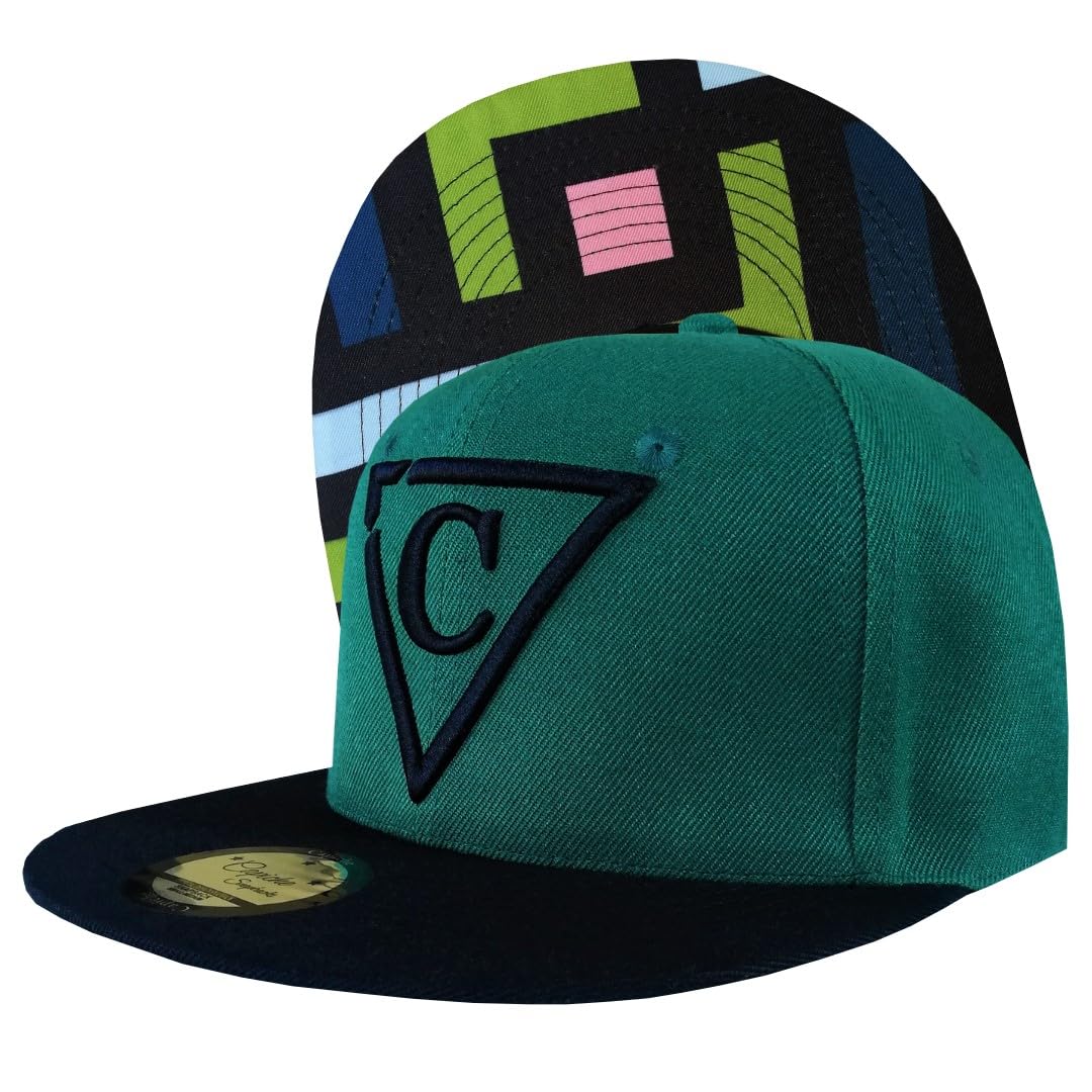 Capiche Men's [Regular] The Square [99+ Variations] Green Snapback Hat For The Square, Dark Cap, Black Visor, Geometric Design, Flat Bill Hats Cool Hats, Square Pattern