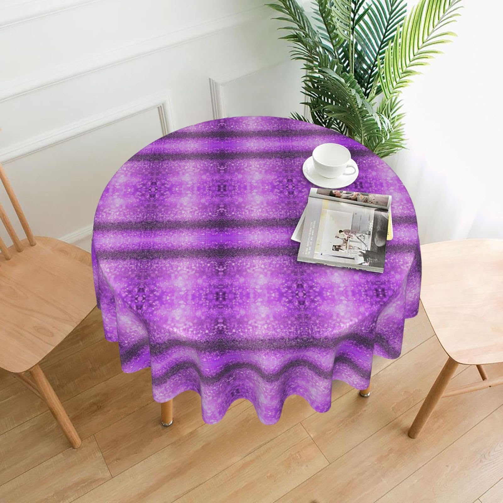 ZHAOUR Sparkling Purple Print Round Washable Tablecloth – Table Cover