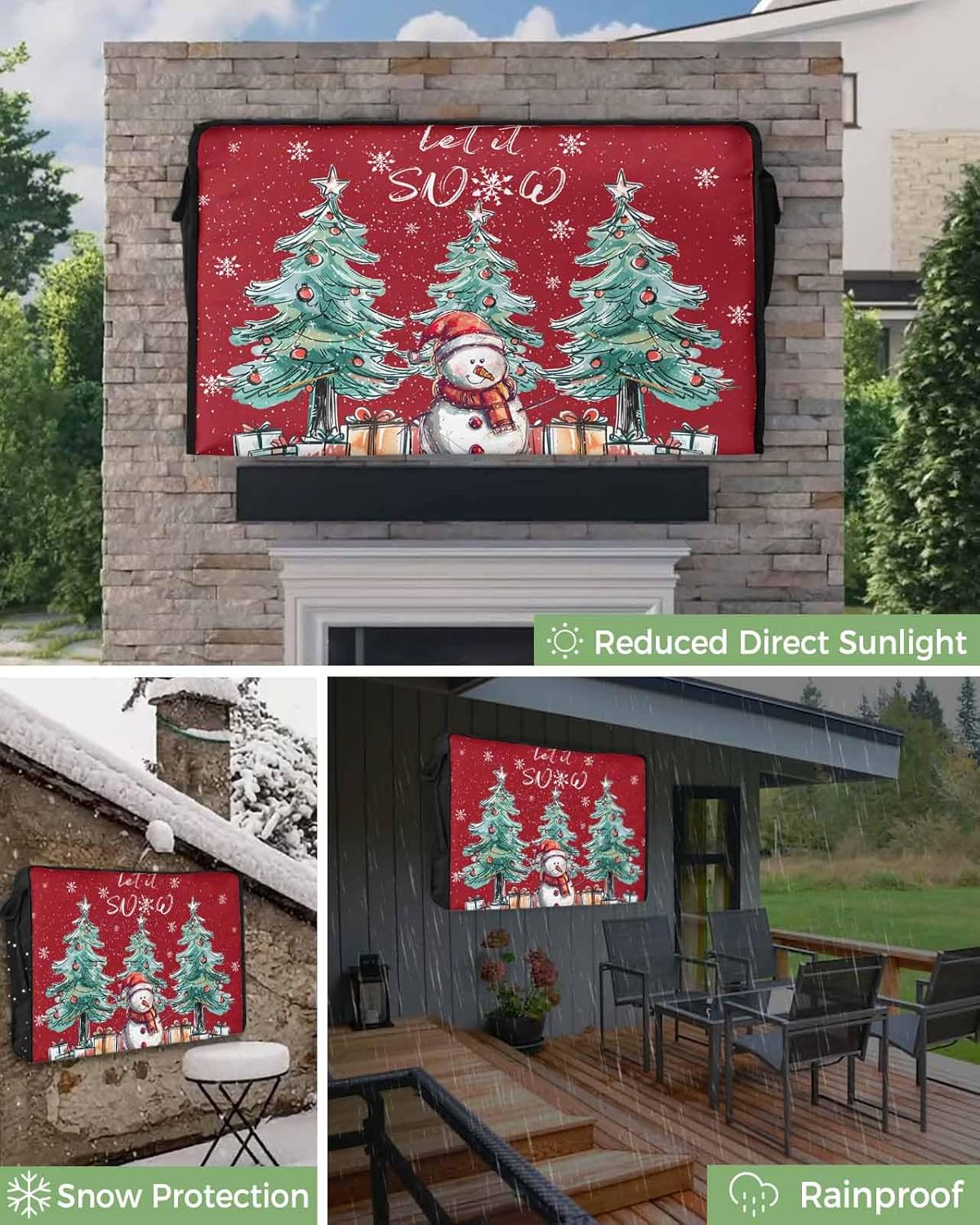 Christmas Snowflake Outdoor TV Cover 40"-43" - 600D Waterproof TV Cover Weatherproof TV Screen Protector Dustproof Winter Xmas Tree Snowman Red TV Display Protector for Outside Flat Screen TV