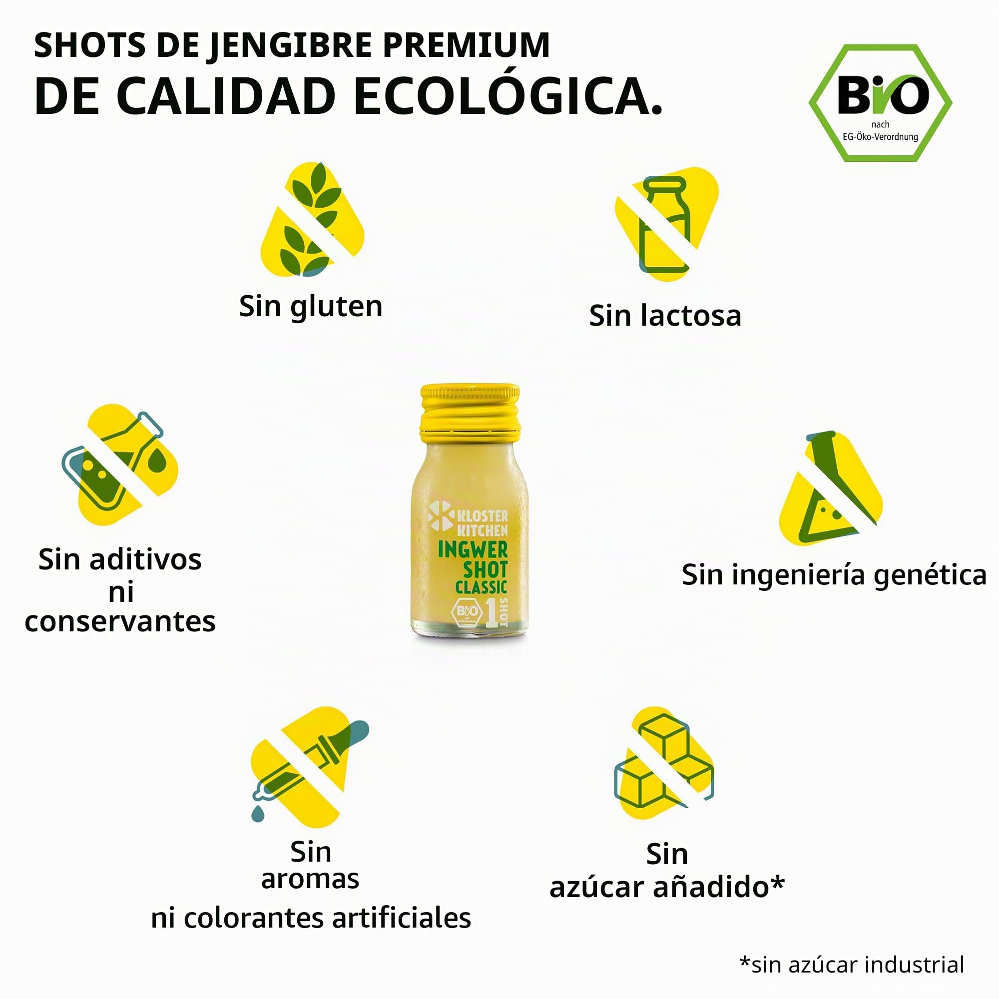 Kloster Kitchen Saftkur alternativa | 6 semanas de jengibre Shot Kur I 42x 30 ml con auténticas piezas de jengibre I Bio Ingwershot vegano I dulce afilado sin aditivos & con dulce natural