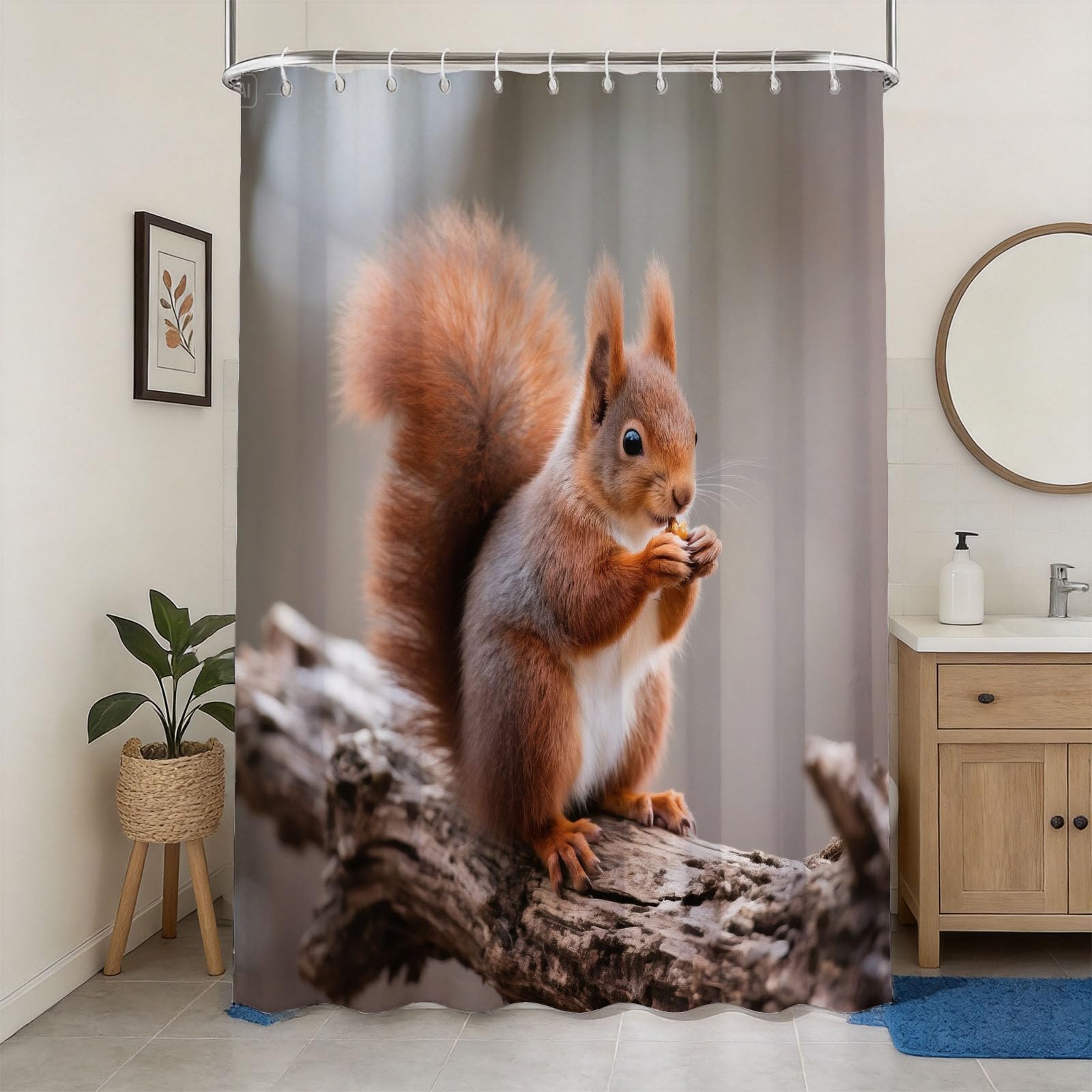 Hongduo 3D Squirrel Shower Curtain for Stalls Bathtubs Woods Animals Bathroom Decor Shower Curtain Set Polyester Fabric Waterproof 200x200cm/79X79 Inch with Hooks