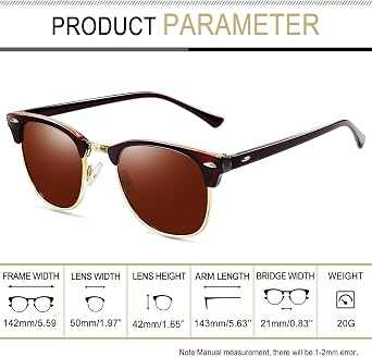 Joopin Vintage Sunglasses Half Frame Sun Glasses Polarized UV Protection Browline Shades for Women Men