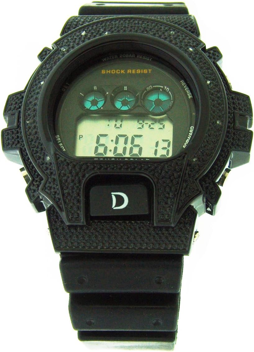 King MasterMens Diamond Shock Style Watch Black Case Black Band MG-2