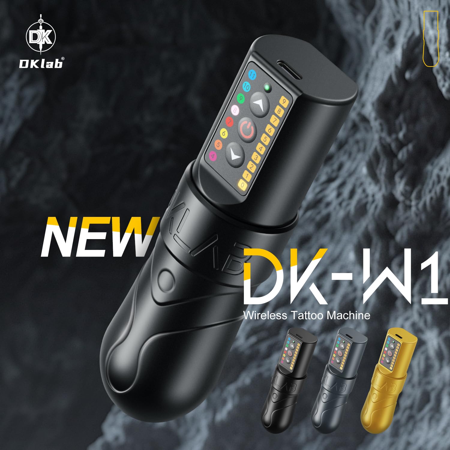 DKLAB New DK-W1 Wireless Tattoo Pen Gun Kit Machine with 2 pcs 2400 Batteries Power Supply Loaded Customized Brush-less Motor for Permanent Make Up Artists (Gold, 3.5mm Stroke)