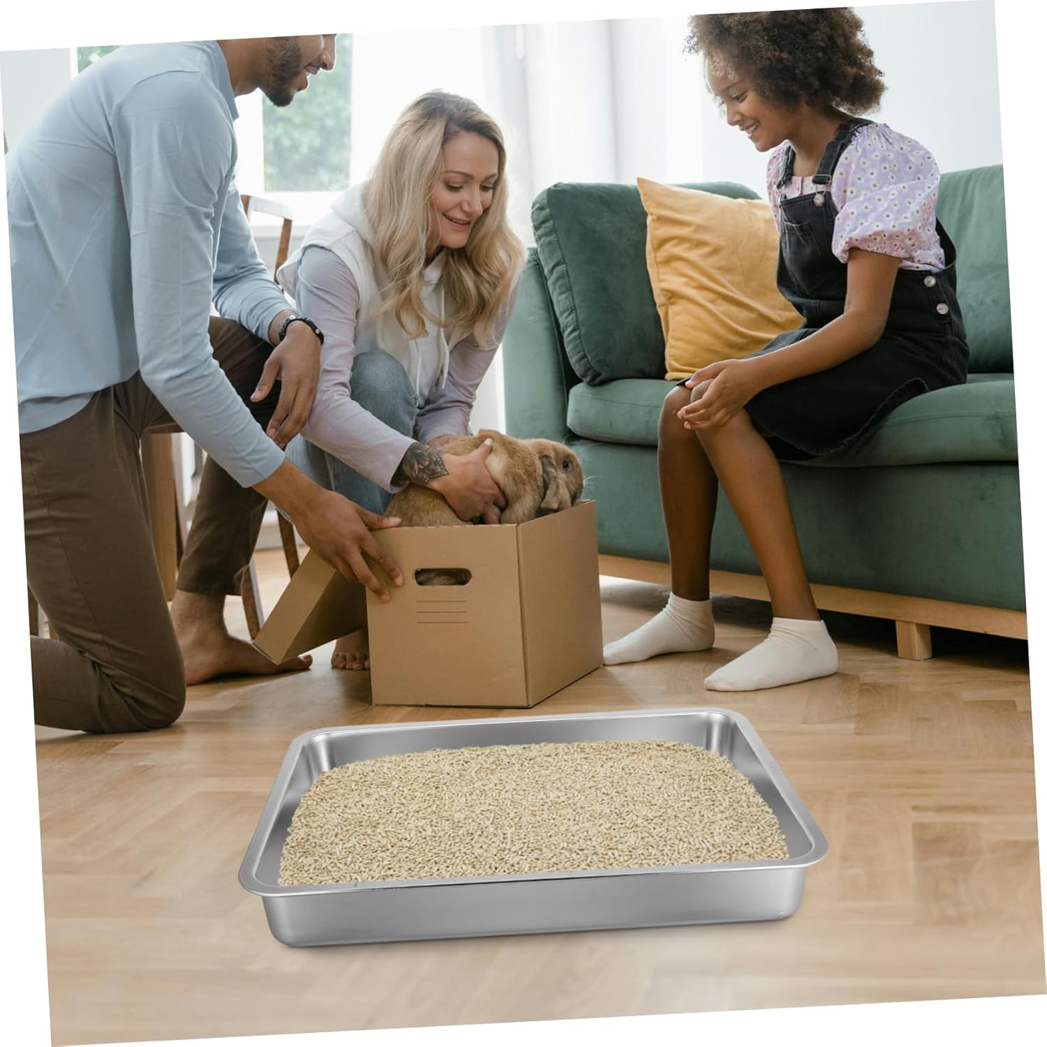 VANZACK Litter Box Stainless Steel Low Edge Design for Easy Access Spacious Kittens and Cats Effortless Cleaning and