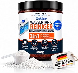 TankRein Wassertank Reiniger Wohnmobil – 3in1 Frischwassertank Reiniger, Entkalker & Geruchsneutralisierer – für Camper, Wohnwagen, Tank & Wasserleitungen – 500 g für bis zu 500 L