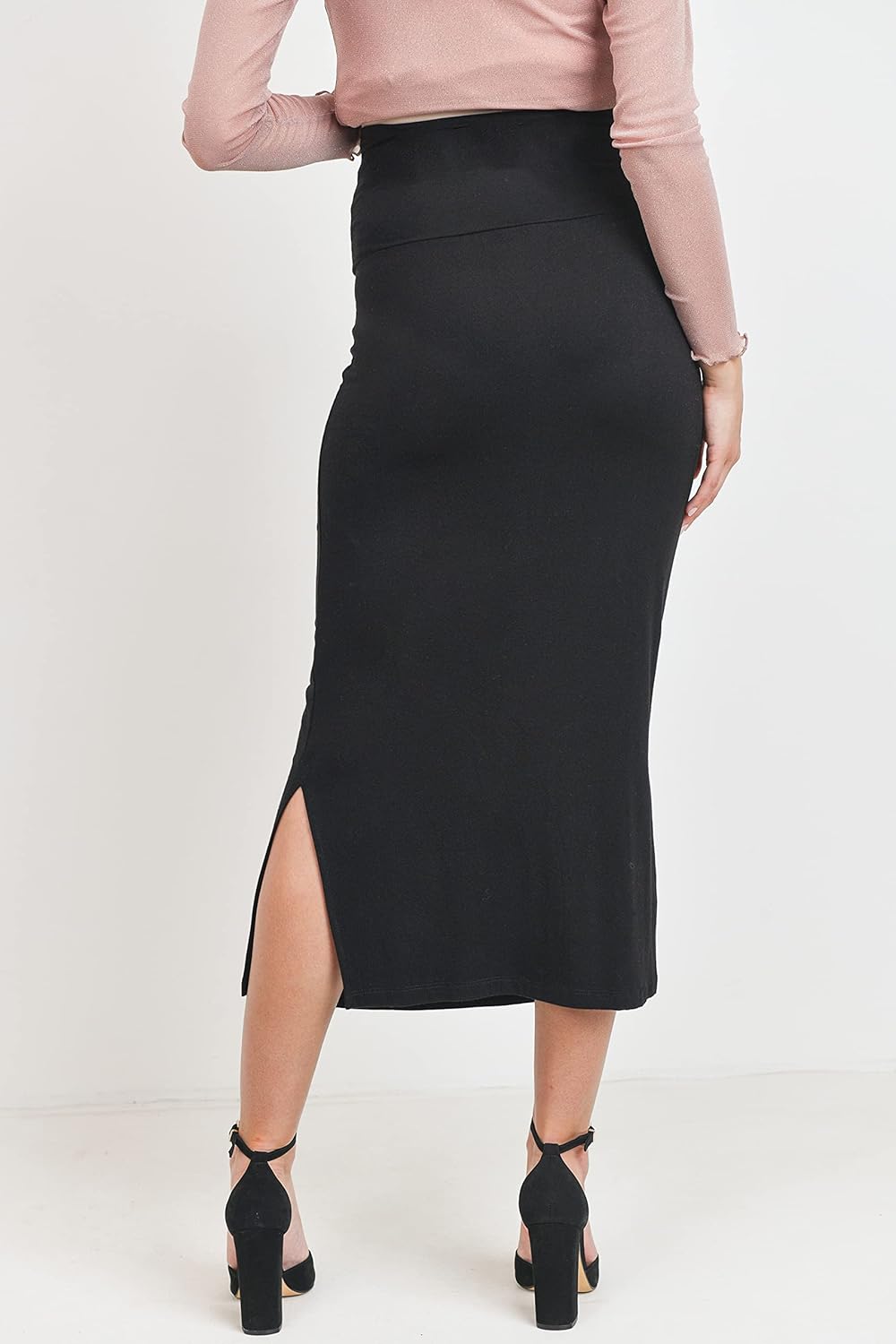 LaClef Women's High Waist Side Slit Midi Maternity Skirt - Image 3