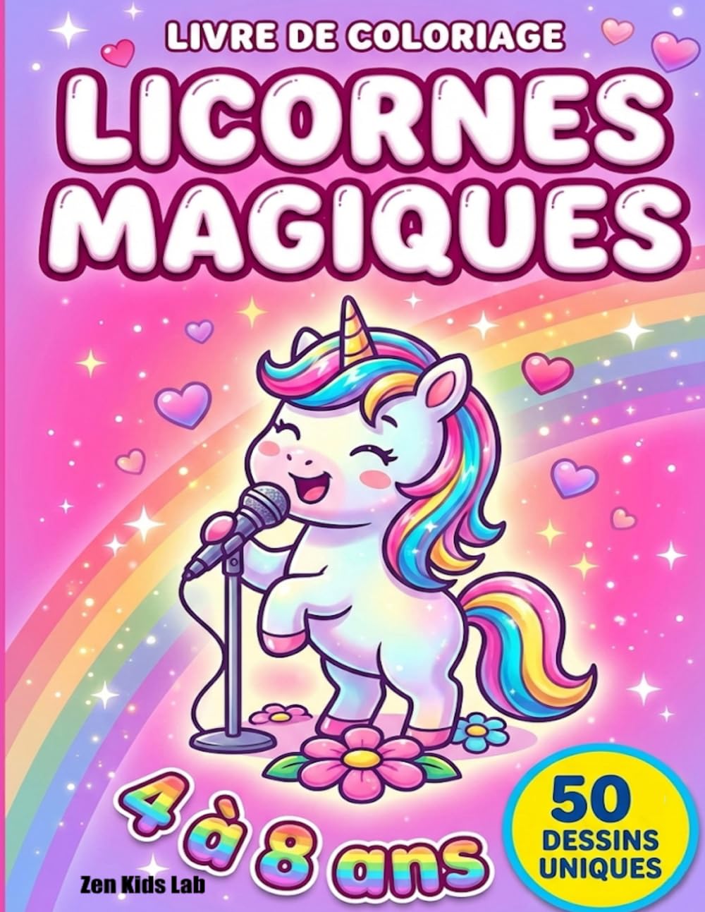 Livre de Coloriage - Licornes Magiques: 50 Dessins Mignons et Variés pour les Filles de 4 à 8 ans - Idéal pour la Détente et la Créativité.