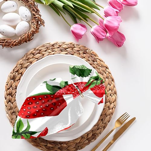 Juego de 4 servilletas de tela con patrón de fresas de 20 x 20 pulgadas, servilletas de tela de fresa, hojas de fresa, lavables, reutilizables,