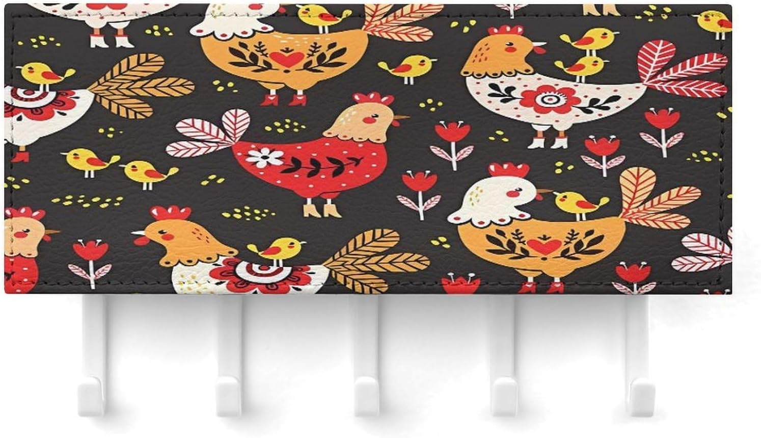 Key Holder Wall Mount Key Hanger with 5 Hooks, Decorative Key Rack | Cute Rooster Chickens Hanging Key Hooks with Mail Organizer for Wall Living Room Kitchen Bathroom Hallway
