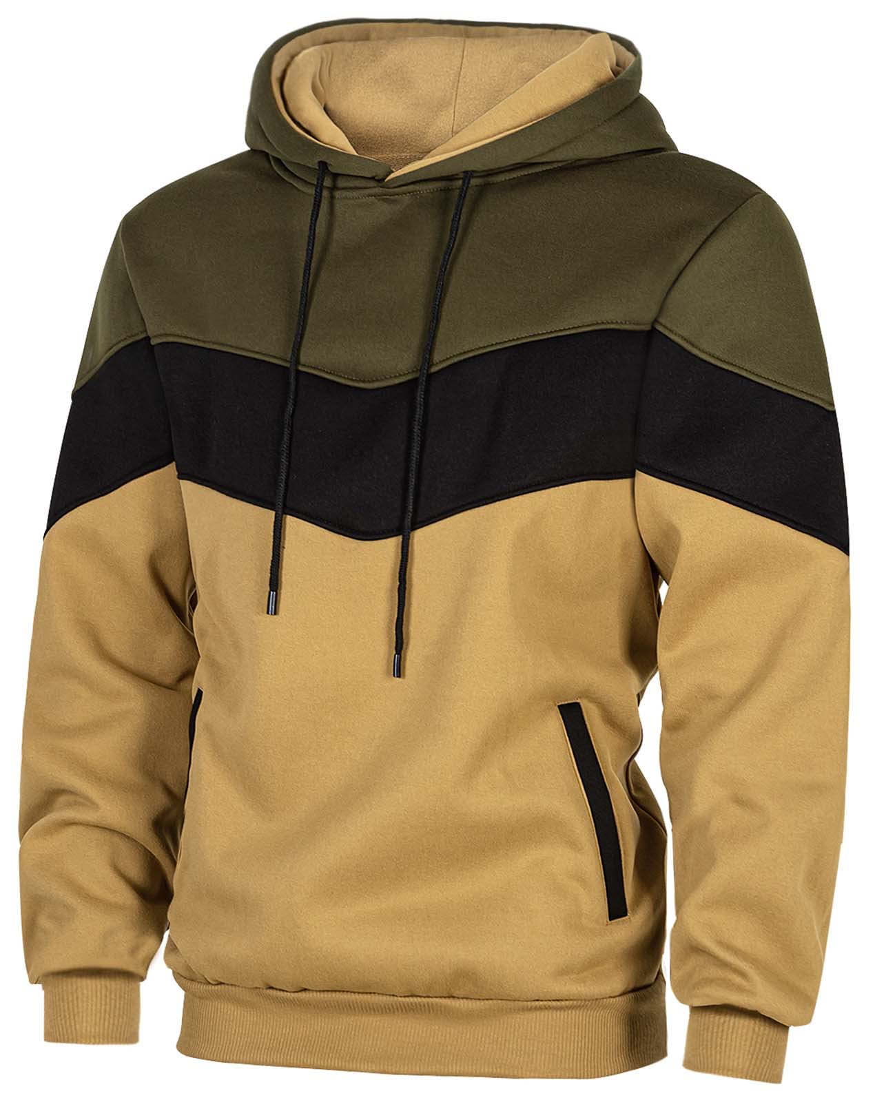 Velinsak Hoodies for Men Color Block Hoodie Pullover Long Sleeve Hooded Sweatshirt with Pocket