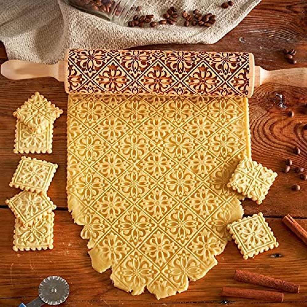Rodillo de Madera para Hornear Repujado, Rodillo de Sello de Galletas, Cuadrado, Molde de Galletas, Herramientas de decoración de Cocina (2 Piezas)