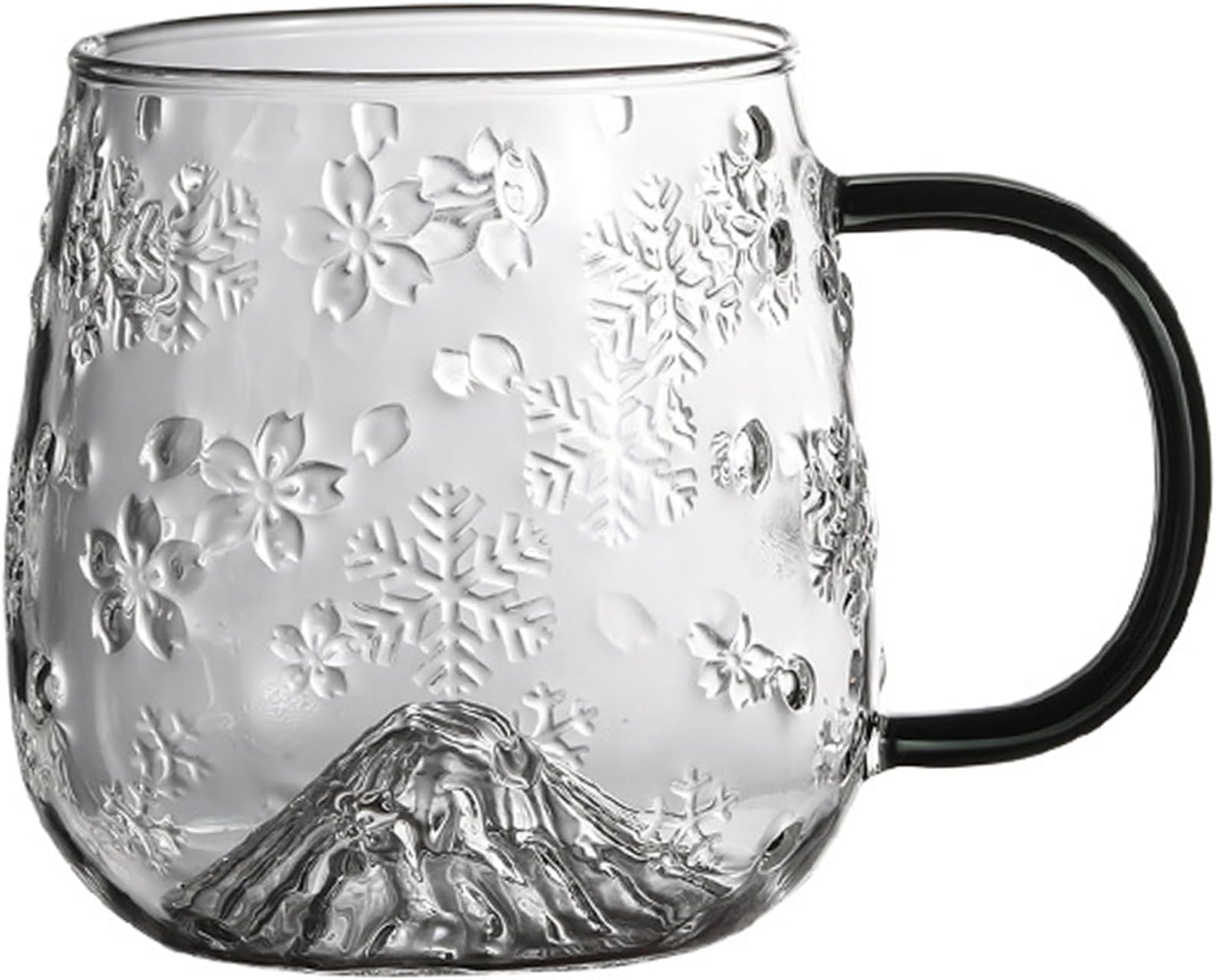 1PC Glass Coffee Mugs, 450ml Heat/Cold-Resistant High Borosilicate Glass Coffee Cups, Clear Snowflake Coffee Mug with Handle, Non Slip Glass Cups for Latte, Tea, Juice, Beverage