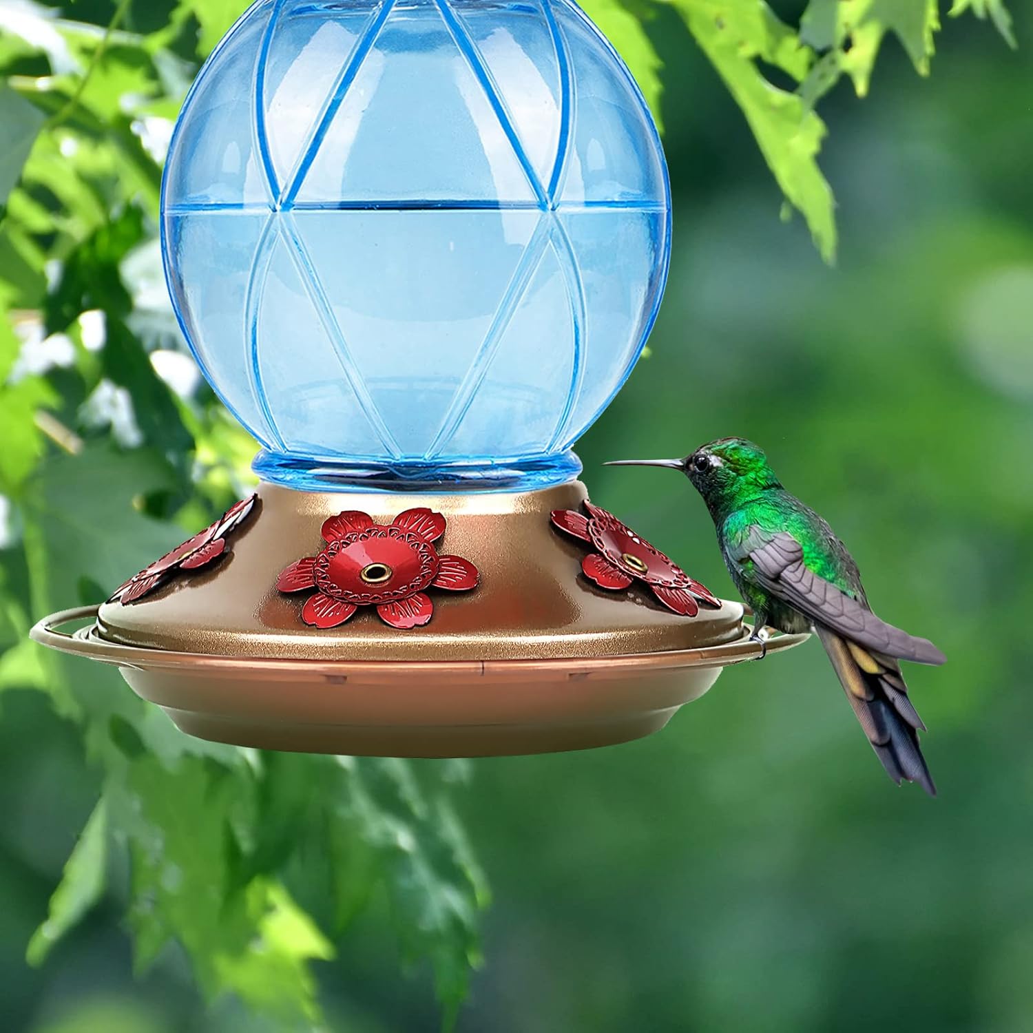 BOLITE Hummingbird Feeders for Outdoors Hanging, Glass Hummingbird Feeder, Wild Bird Feeder with Five Feeding Ports, 20 Ounces, 2 Pack, Purple and Blue, Birthday Gifts for Women Men, Gifts for Mom Dad