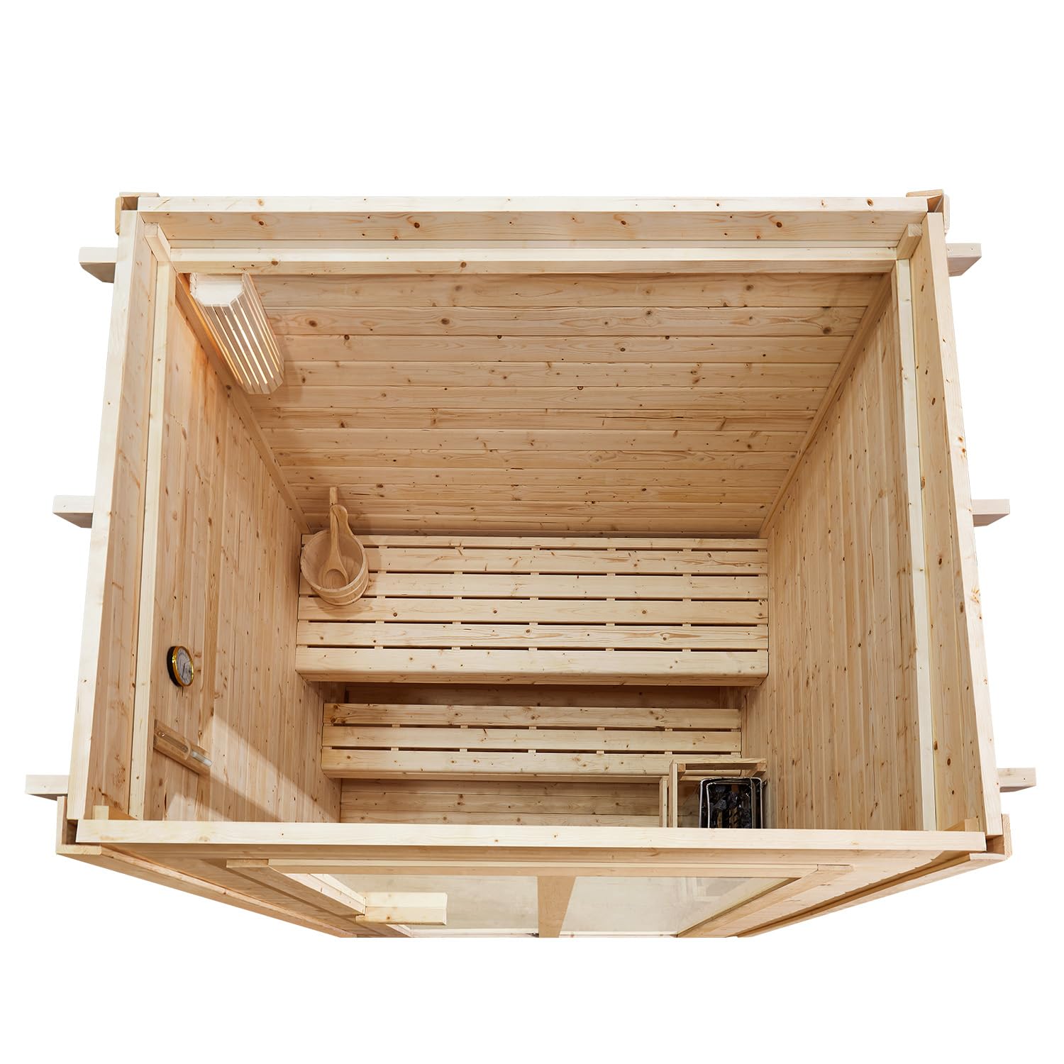 Artsauna Varberg Gartensauna 200 x 160 cm 8 kW Fichtenholz Outdoorsauna für 4 Personen Komplett Set
