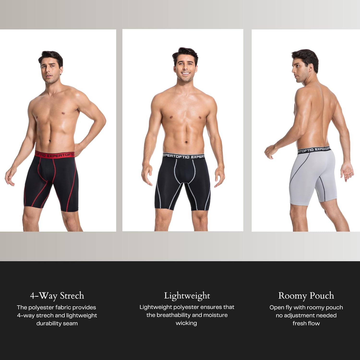 Men's Underwear 9 Inch Extra Long Leg Boxer Briefs for Men Pack, Athletic, Sport, Quick Dry, Moisture Wicking Fly - Image 5