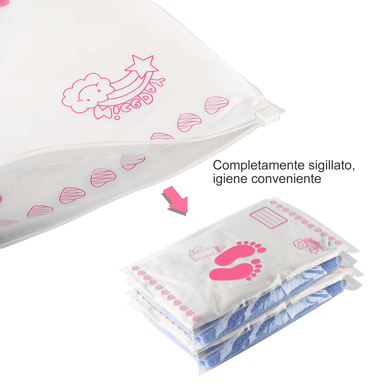 Leenou Corredino Neonato Bustine Ospedale Cambio Trasparenti PE Glassato 34x24 cm Rosa
