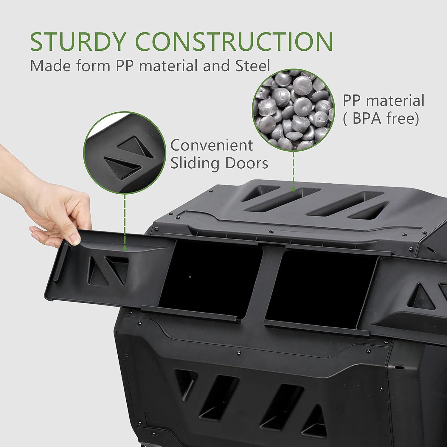 F2C Compost Bin Outdoor Dual Chamber Tumbling Composter 43 Gallon BPA Free Large Tumbler Composters Tumbling or Rotating w/Sliding Doors & Solid Steel Frame Garden Yard Black