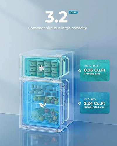 Miniatura 3 de EUHOMY Mini refrigerador con congelador, refrigerador compacto de 3.2 pies cúbicos con congelador, mini refrigerador de 2 puertas con congelador