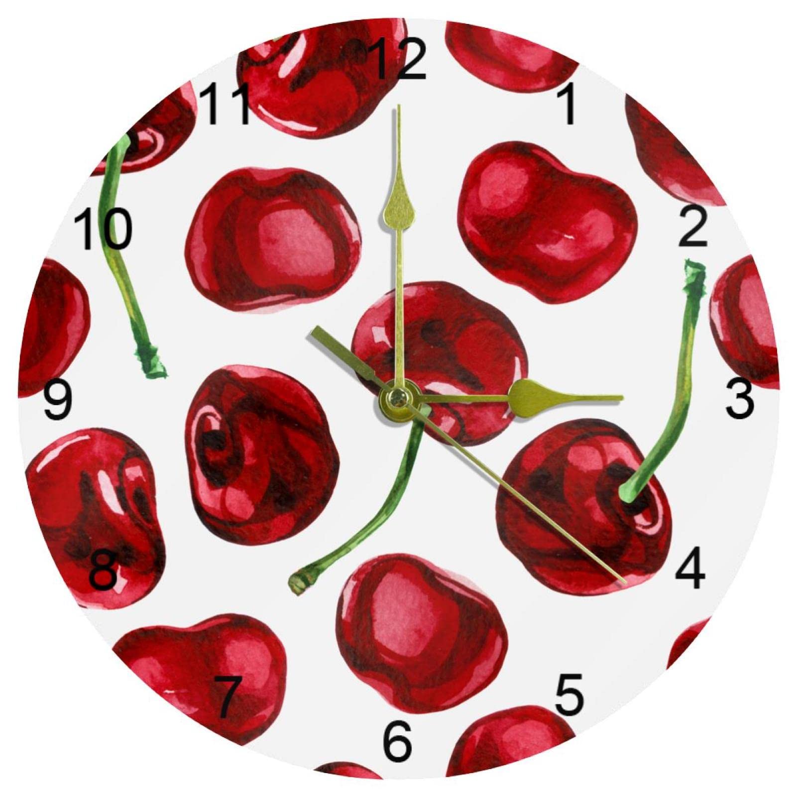 Horloge murale silencieuse à quartz rouge cerise de 25,4 cm pour cuisine et salon