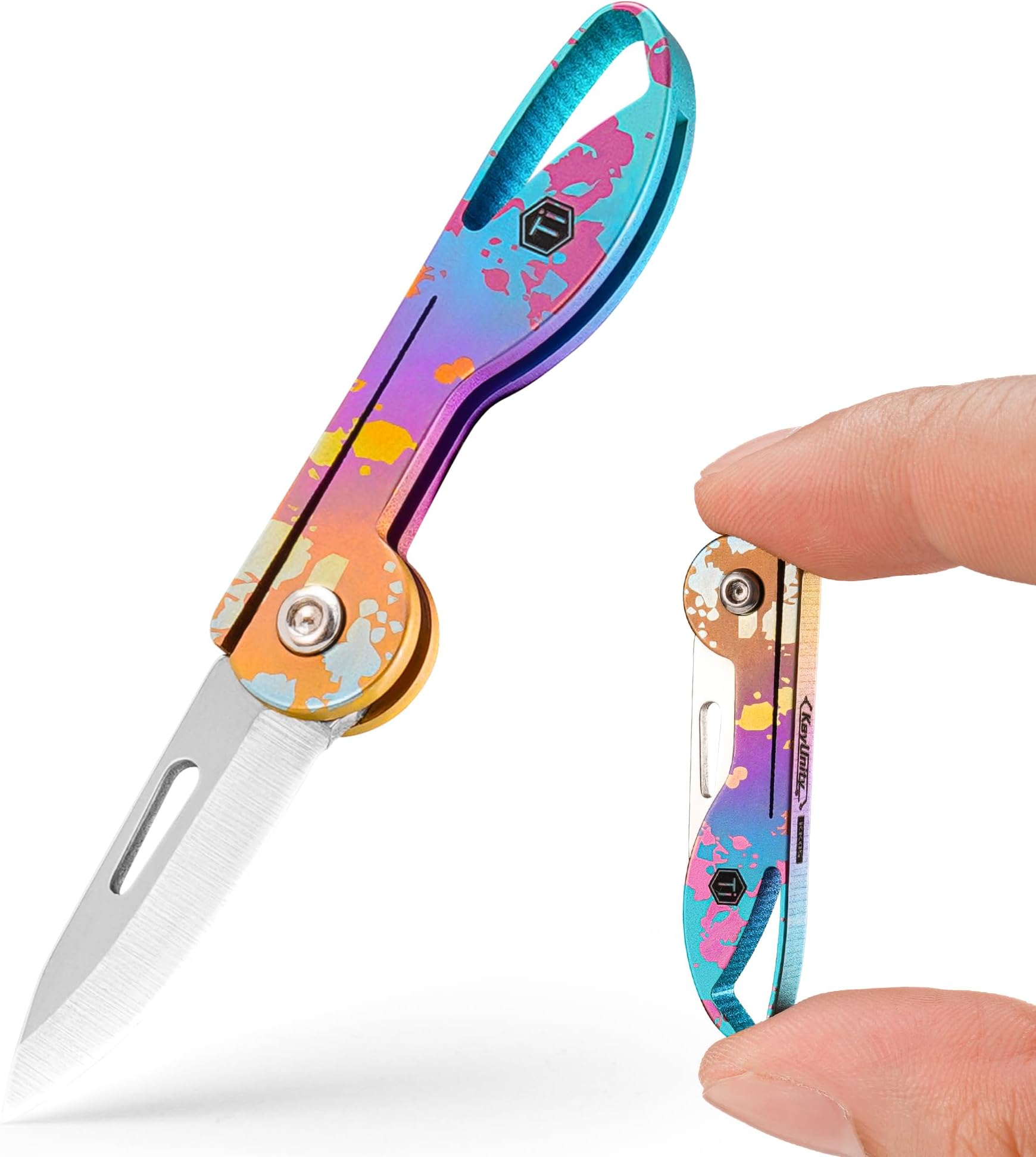 KK05 Mini Titanium Pocket Knife for Everyday Carry- Razor Sharp Folding Blade, Lightweight EDC Tool for Camping, Hiking and Outdoor (Ink Splash)